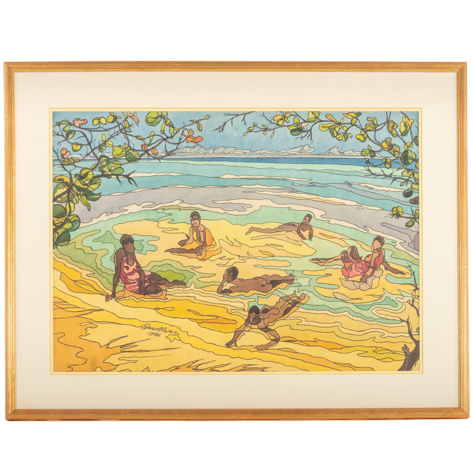 NEVILLE BUDHAI BY THE BEACH WATERCOLOR 369600