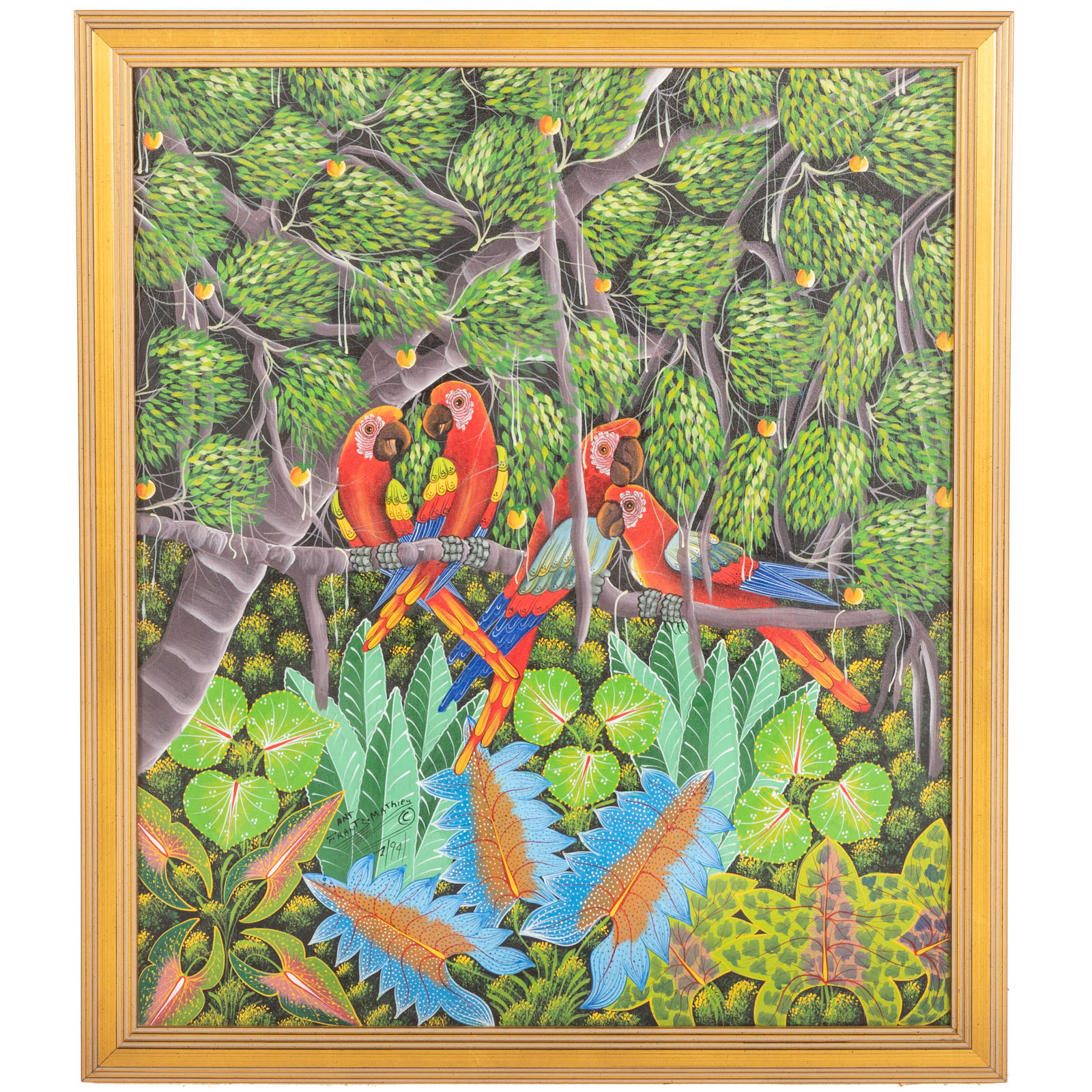 MATHIEU FRANTZ. PARROTS, OIL (Haitian,