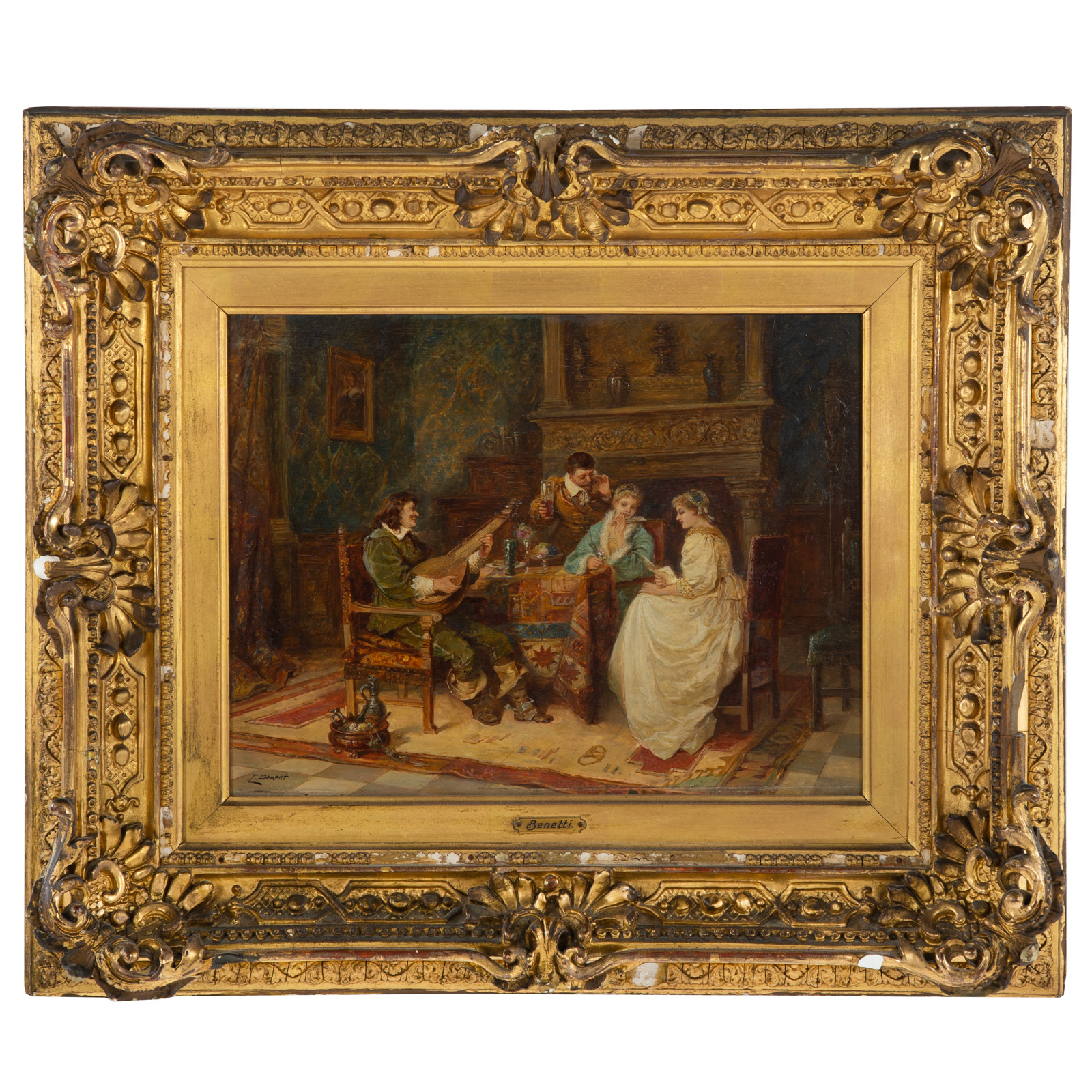 C. BENETTI. PARLOR GAMES, OIL (Italian,