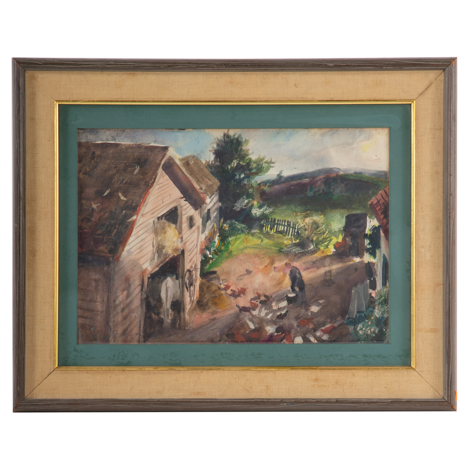 JOHN WHORF. FARMYARD SCENE, WATERCOLOR