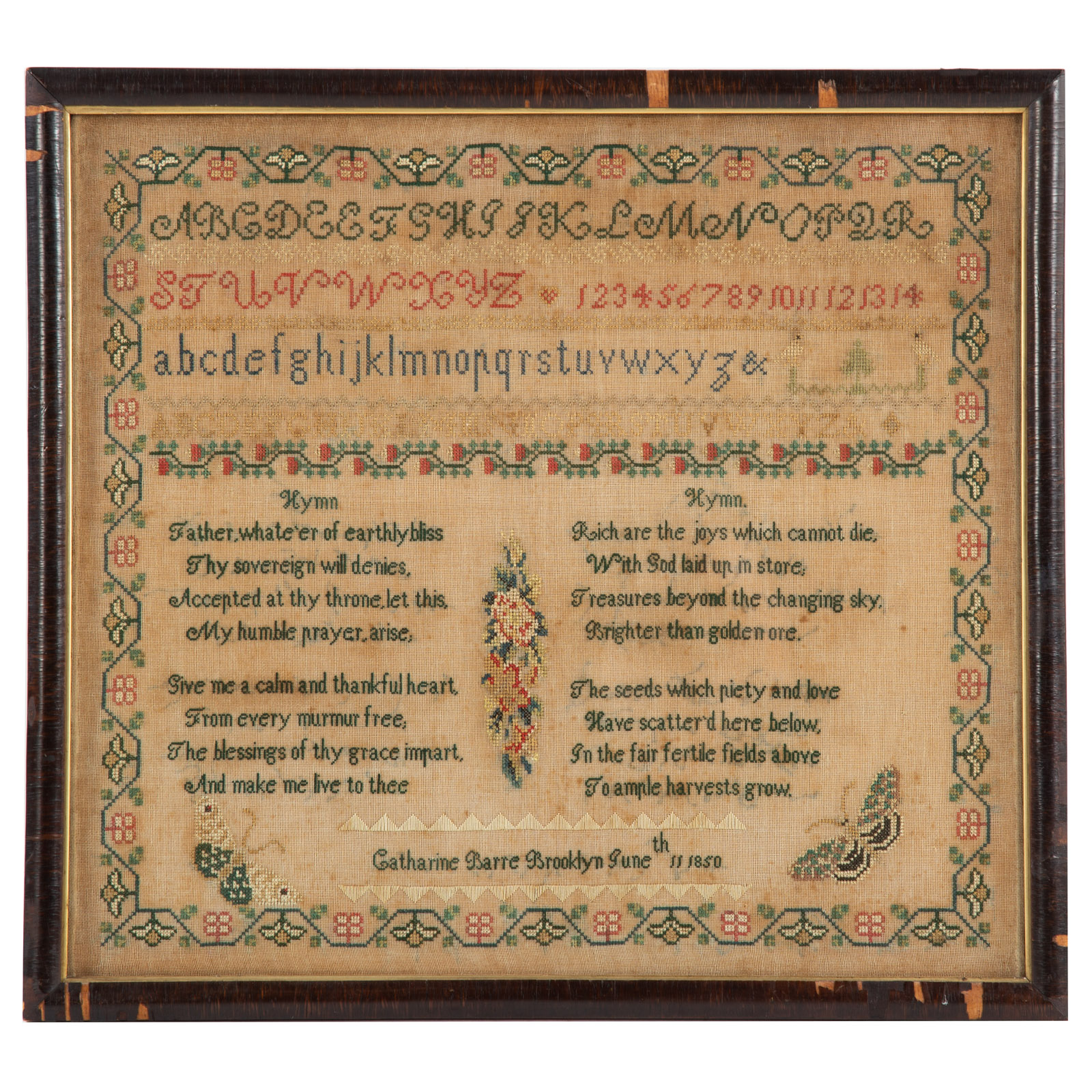 19TH C AMERICAN NEEDLEWORK SAMPLER 369636