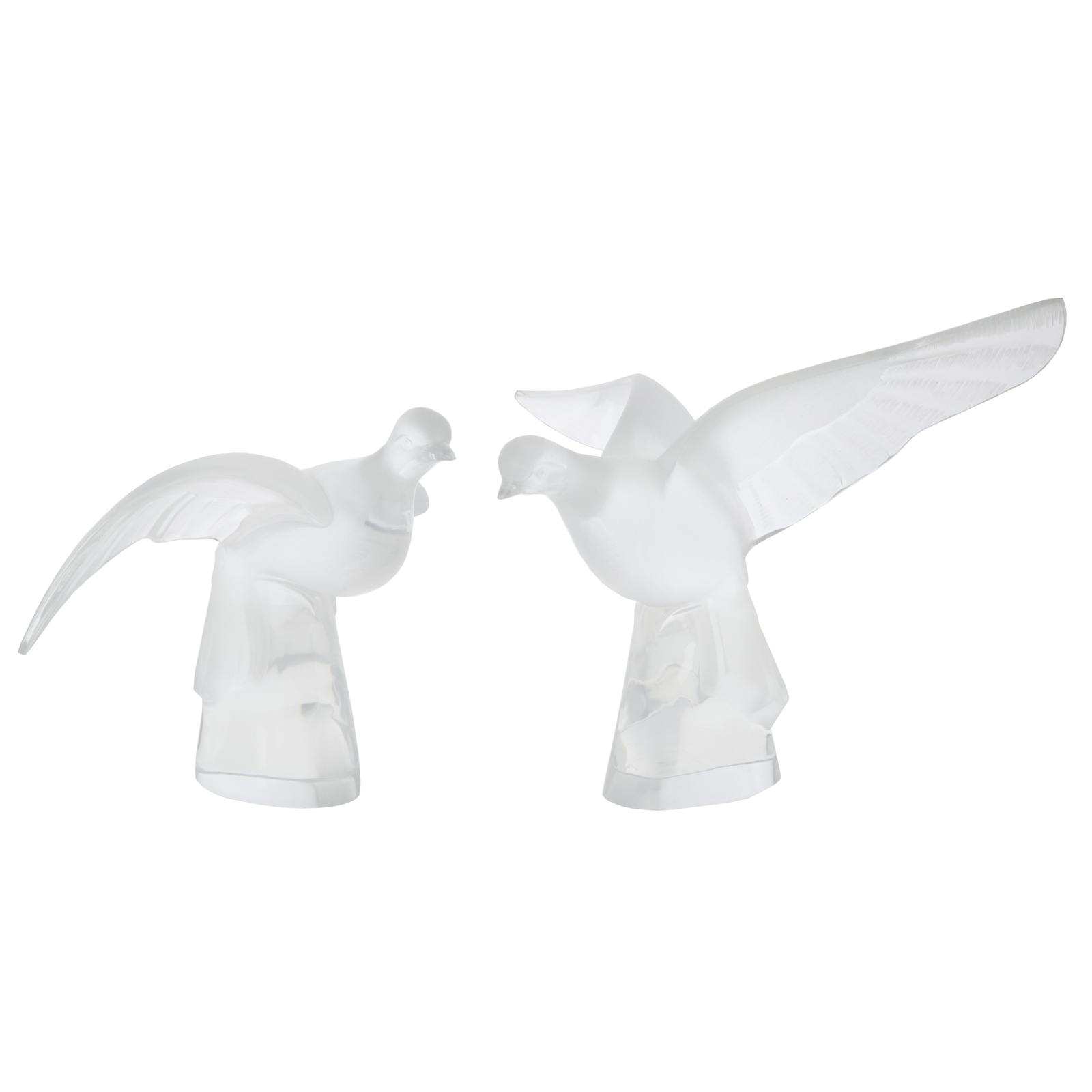 TWO LARGE LALIQUE CRYSTAL DOVES 3696ba