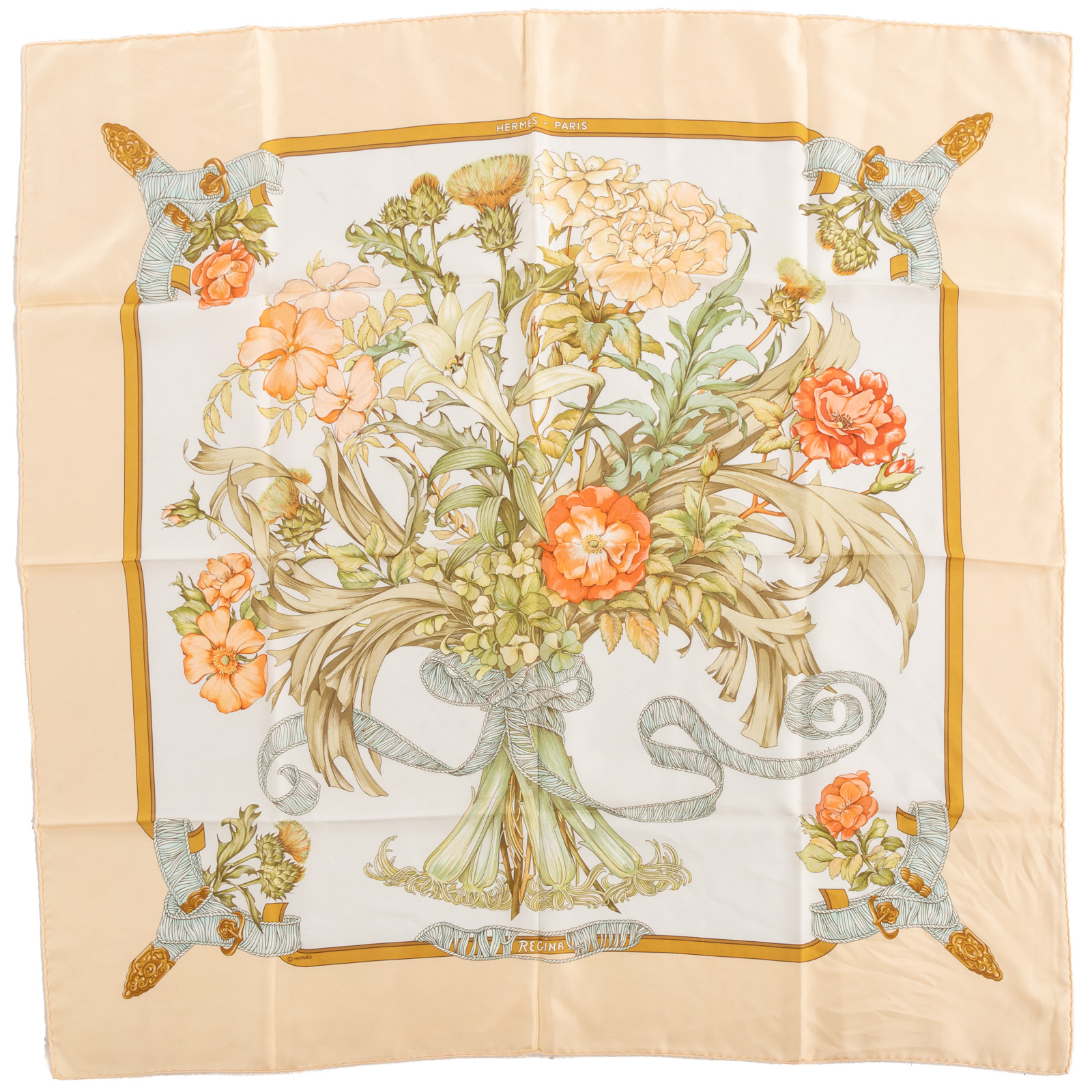 AN HERMES "REGINA" SCARF 90 A beige