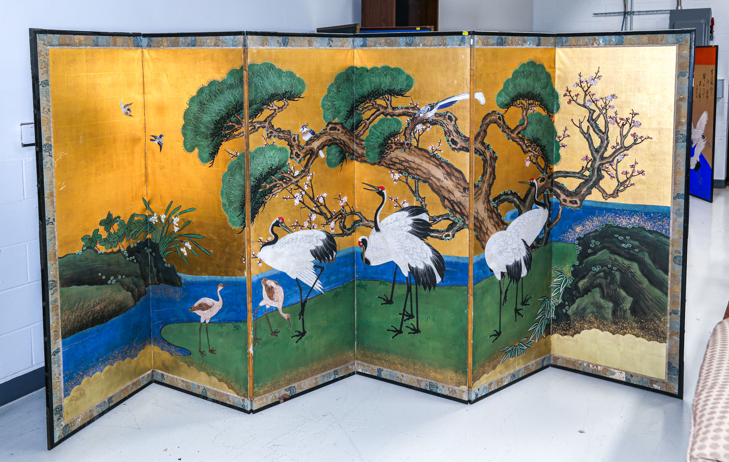 JAPANESE SIX PANEL SCREEN Early 36973b