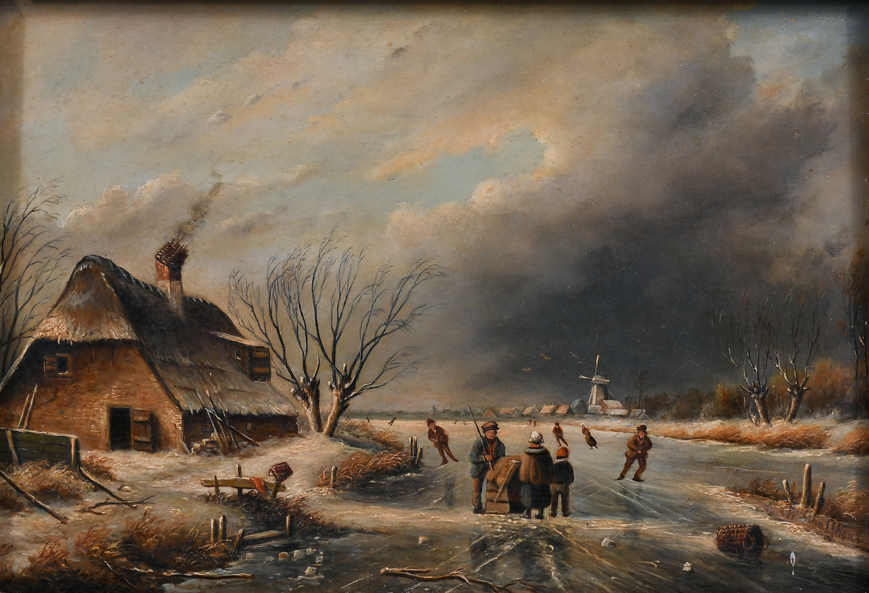 DUTCH GENRE SKATING PAINTING SIGNED