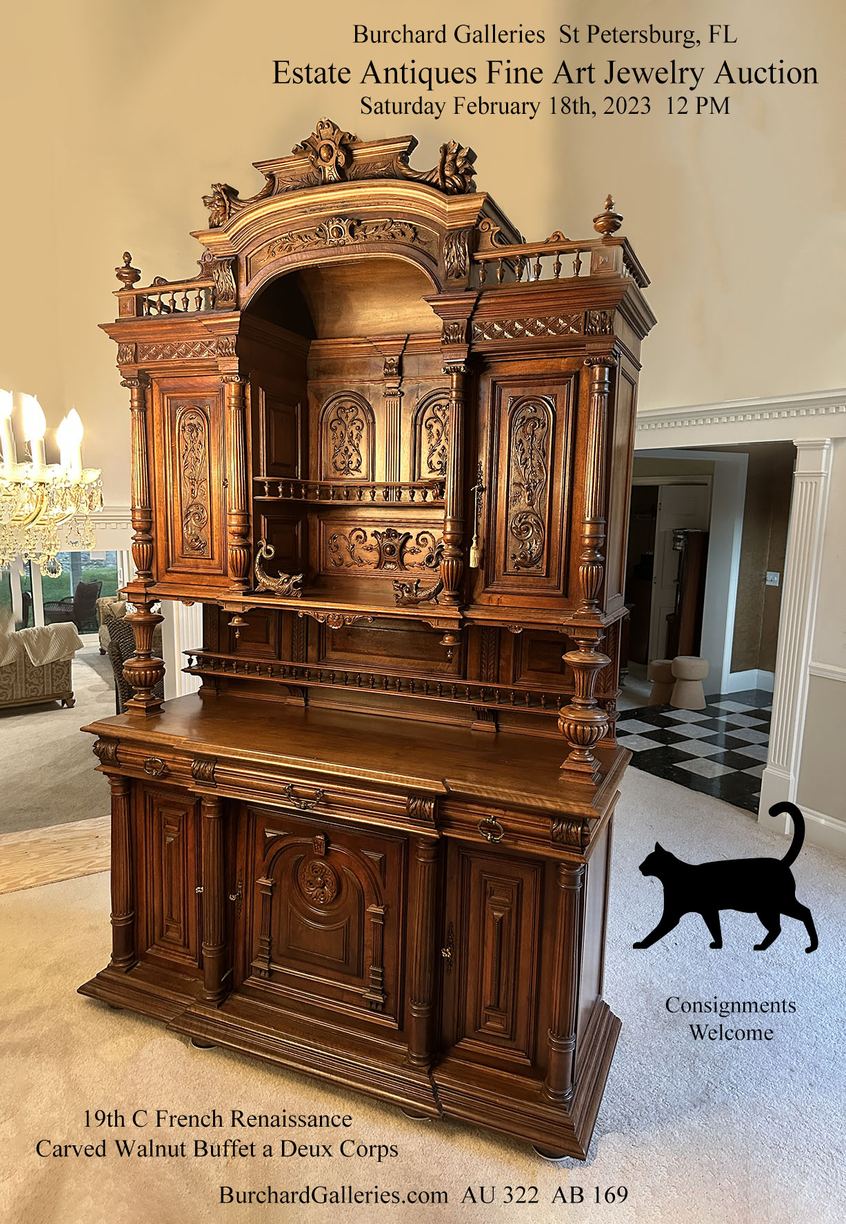 COLOSSAL FRENCH CARVED WALNUT BUFFET 36979c