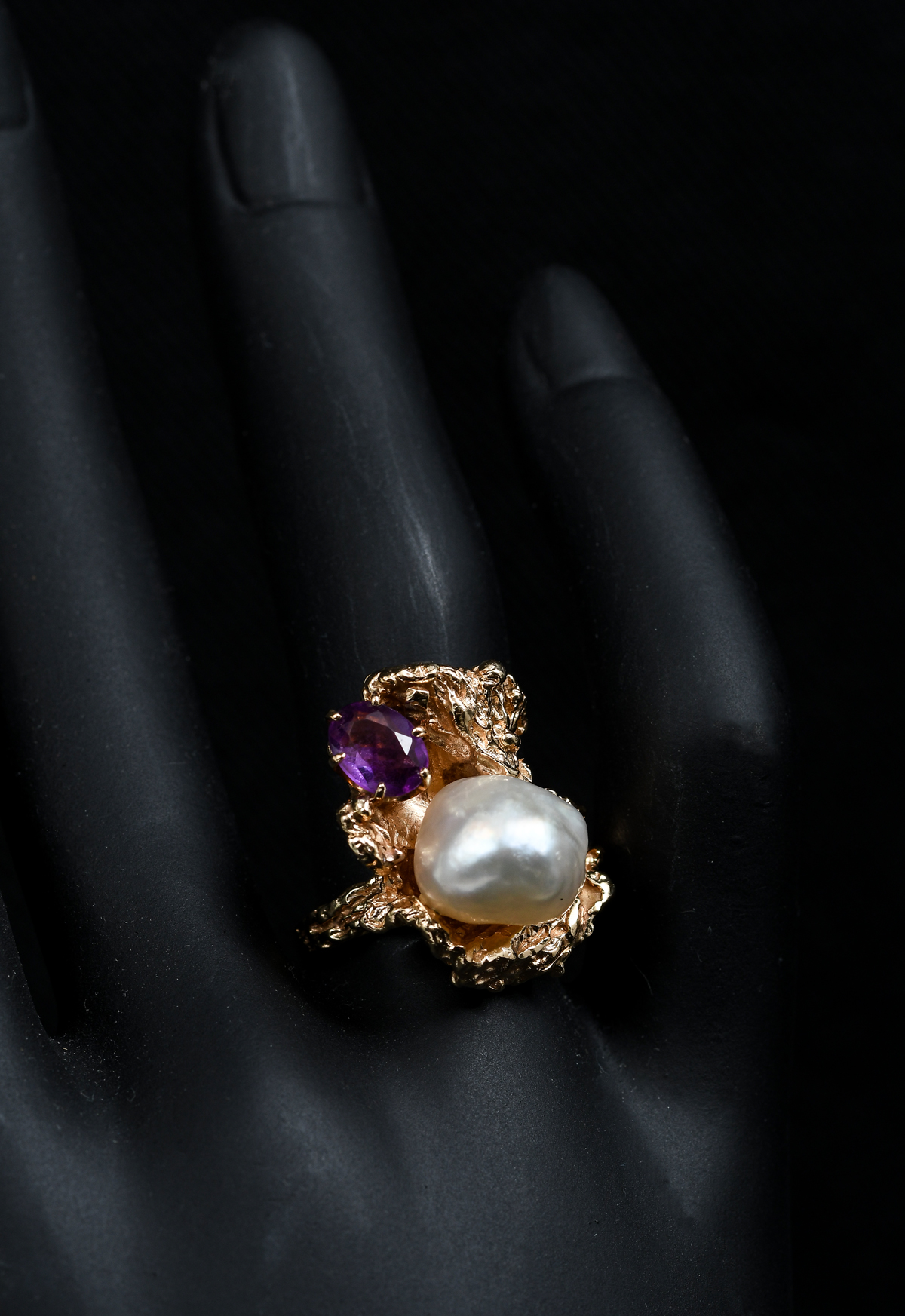 14K AMETHYST & PEARL RING: 14K