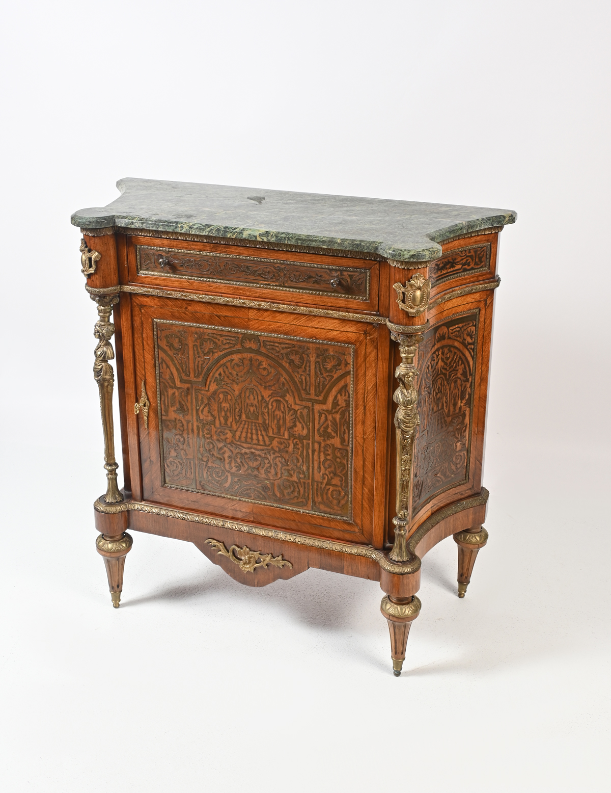 BOULLE INLAID MARBLE TOP CABINET: