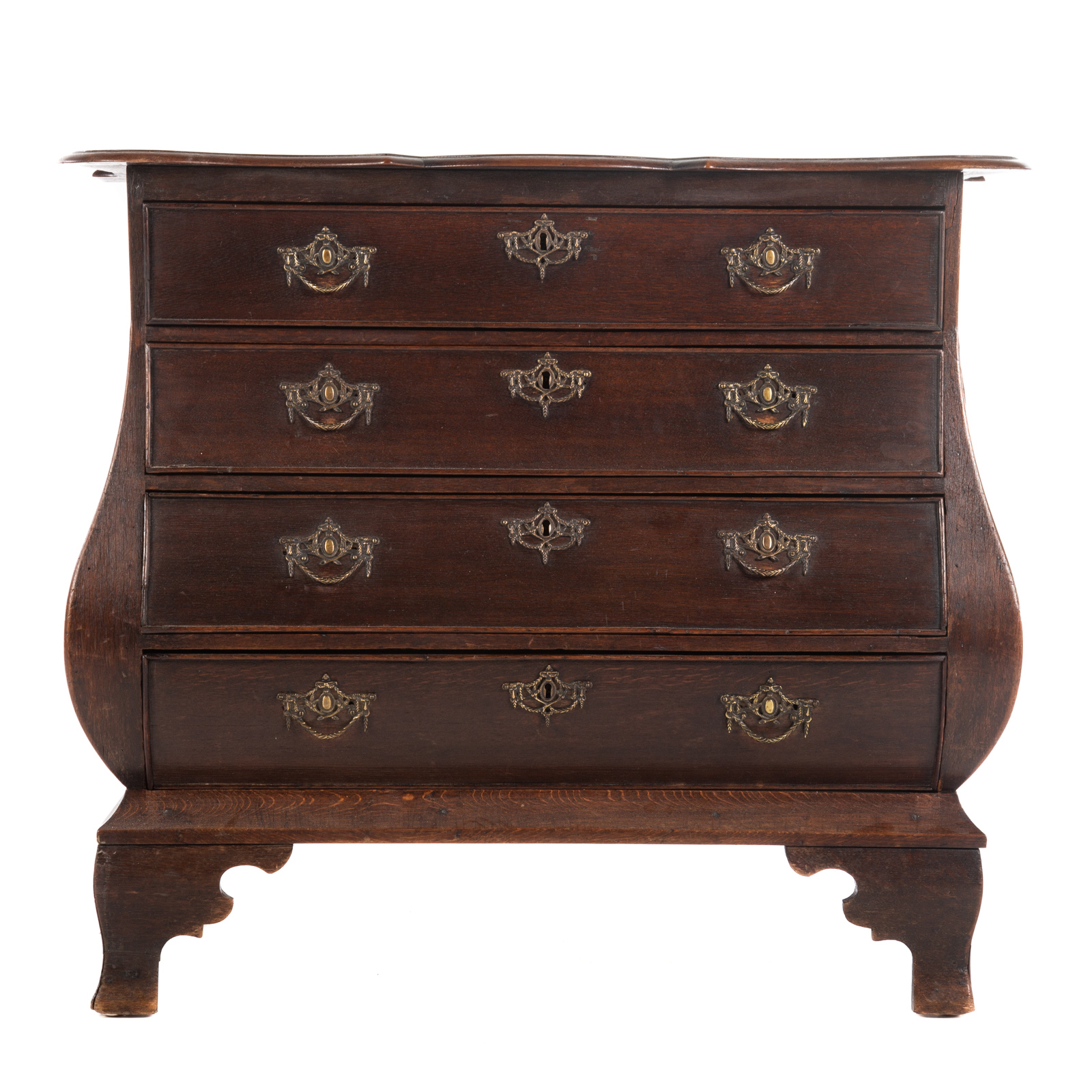 DUTCH OAK BOMBE CHEST OF DRAWERS