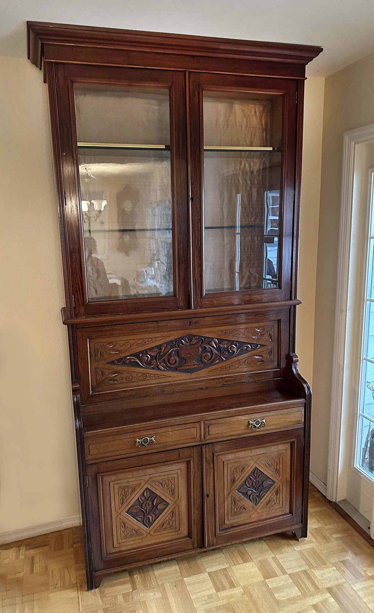 VICTORIAN WALNUT BOOKCASE SECRETARY: