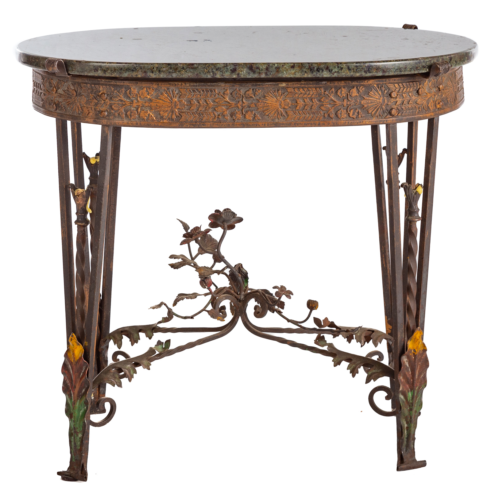 MARBLE & IRON SIDE TABLE Oval marble