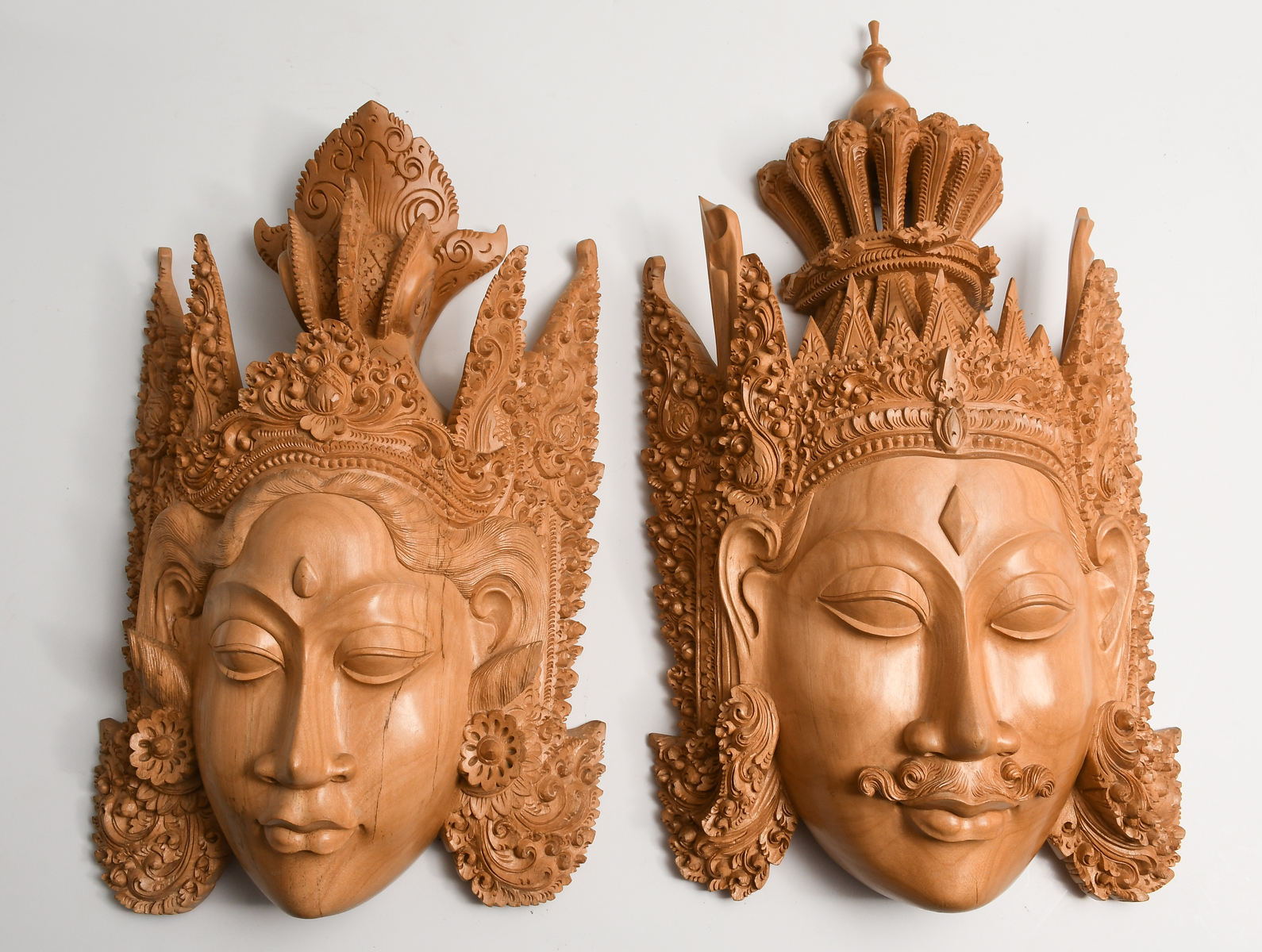 2 PC CARVED BALINESE DEITY MASKS  369904