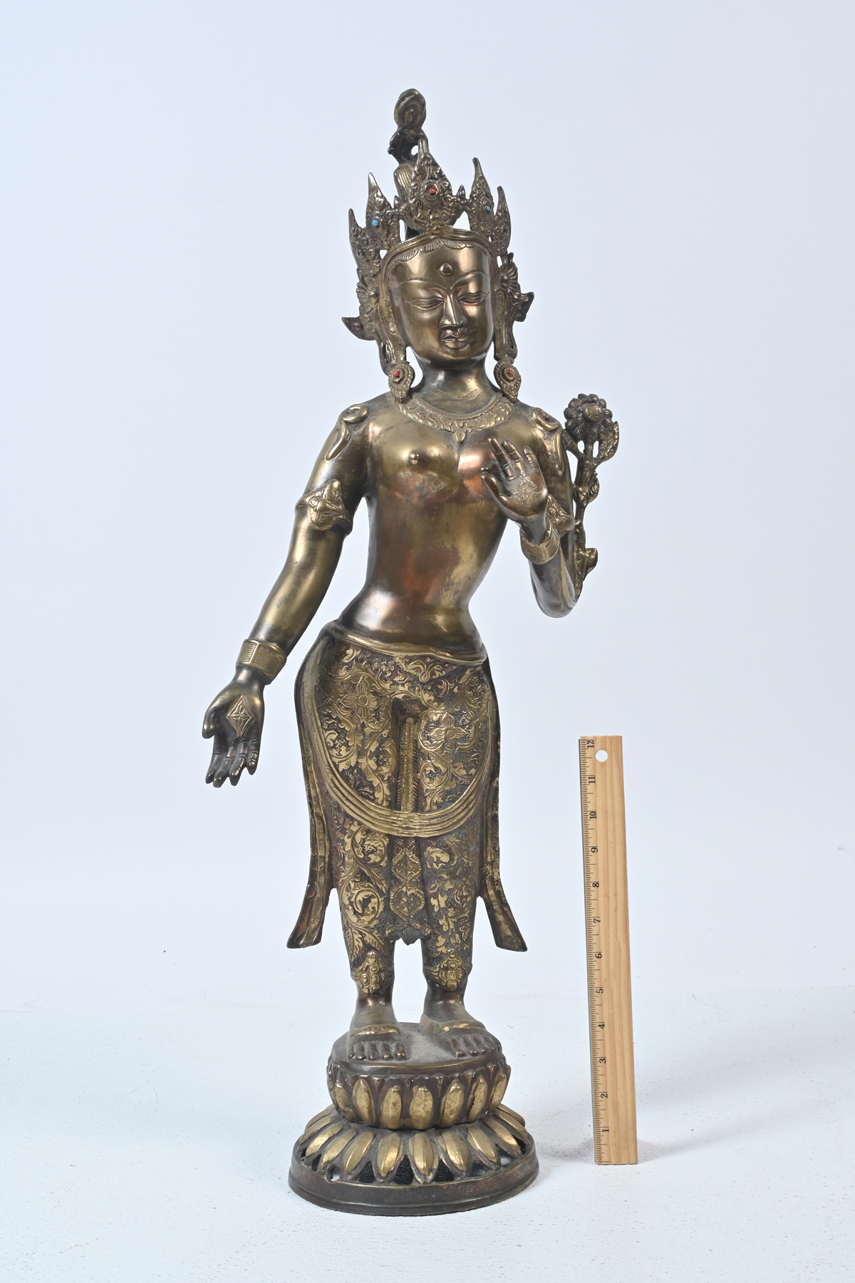 LARGE BRONZE BODHISATTVA: Brass