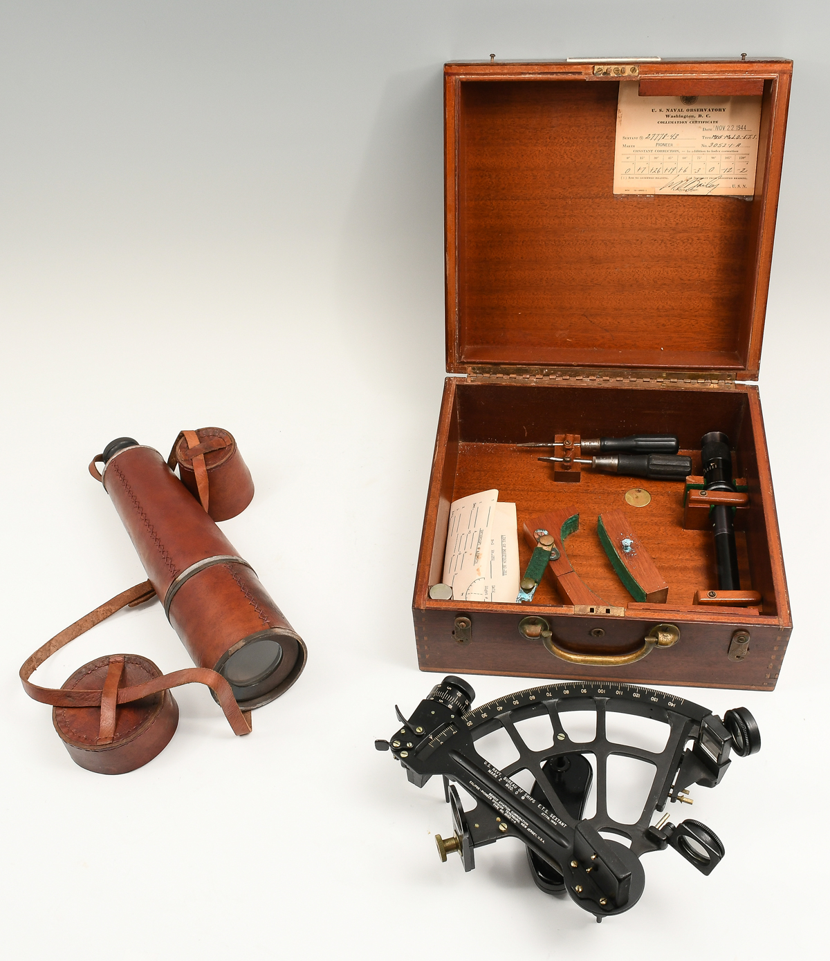 NAVAL SEXTANT & LEATHER BOUND MARITIME