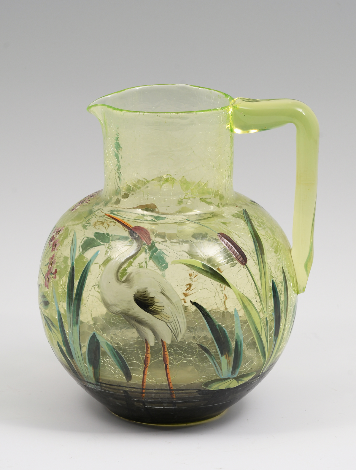 ENAMELED MOSER VASELINE ART GLASS PITCHER: