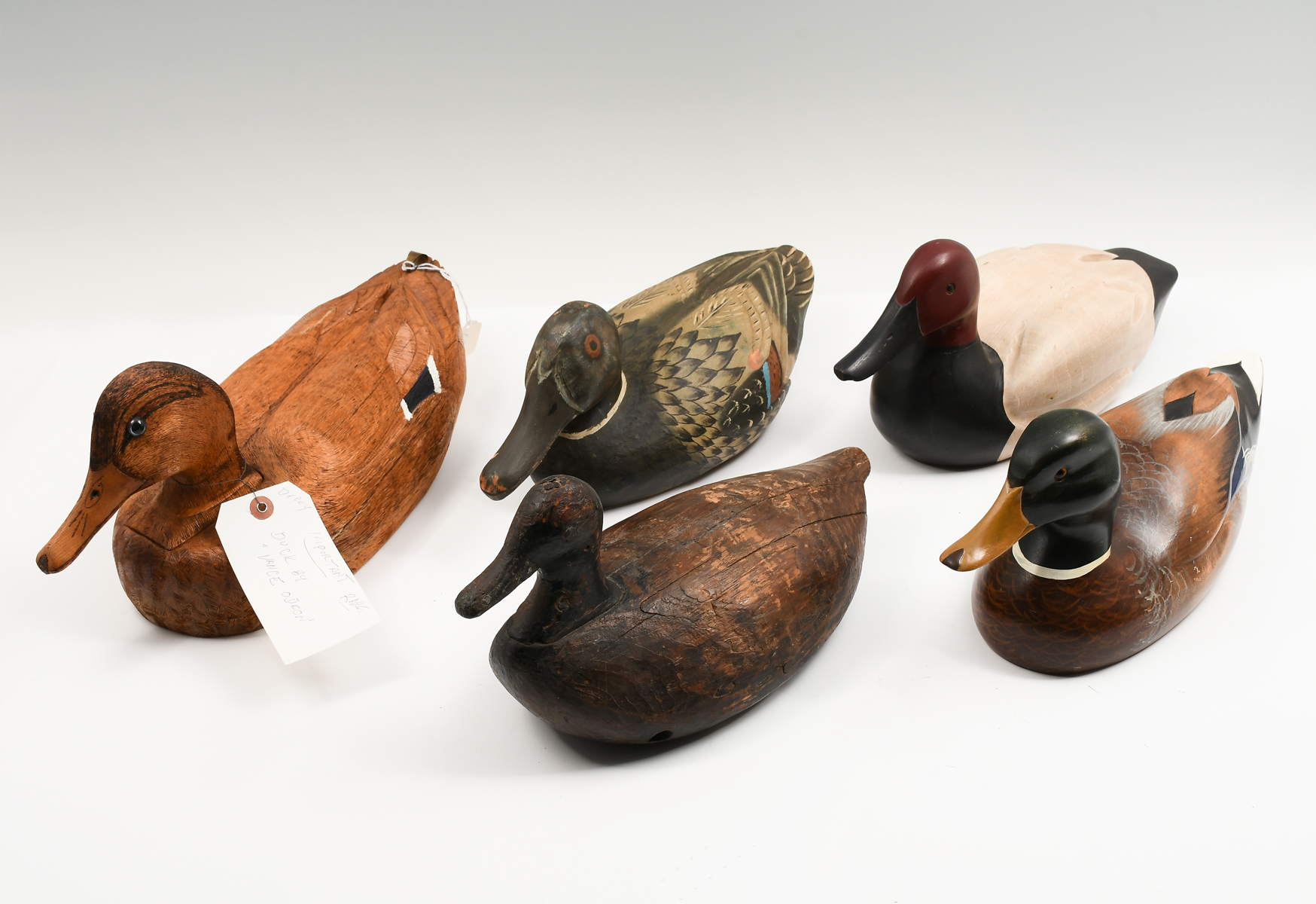 5 PC. CARVED & PAINTED DUCK DECOYS: