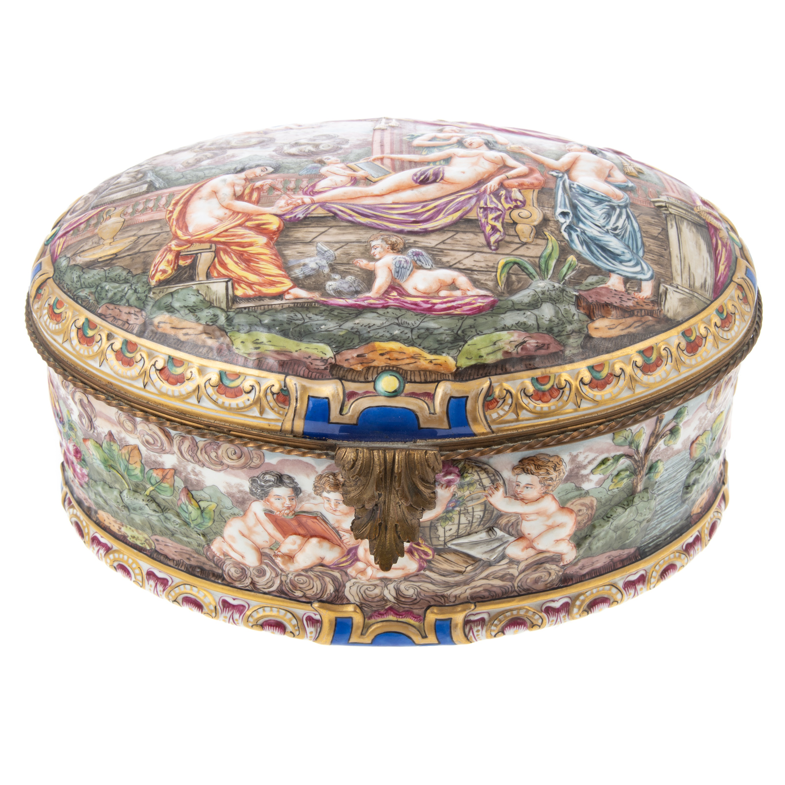 LARGE CAPODIMONTE DOMED BOX 20th 3699f0