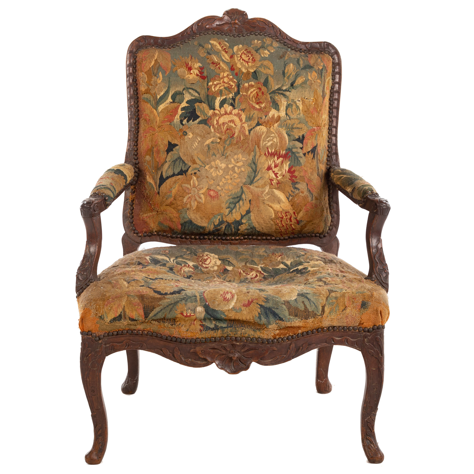 LOUIS XV STYLE CARVED WOOD ARMCHAIR