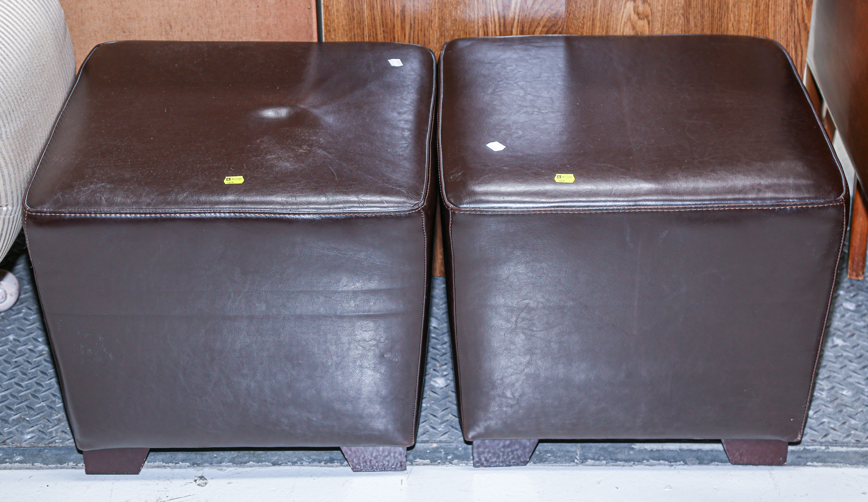 A PAIR OF LEATHER OTTOMANS Modern  369aa7