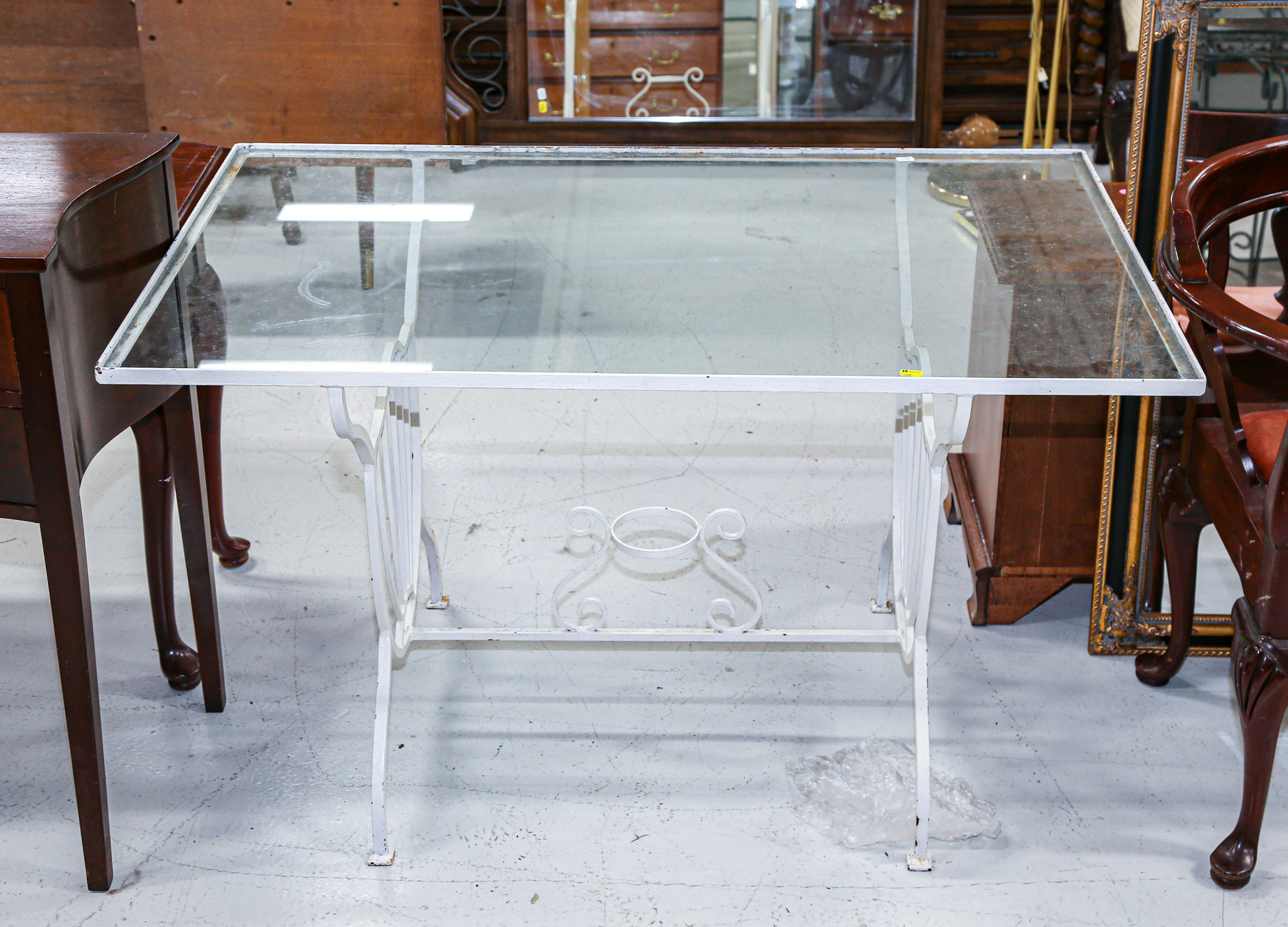 IRON PATIO TABLE WITH INSET GLASS