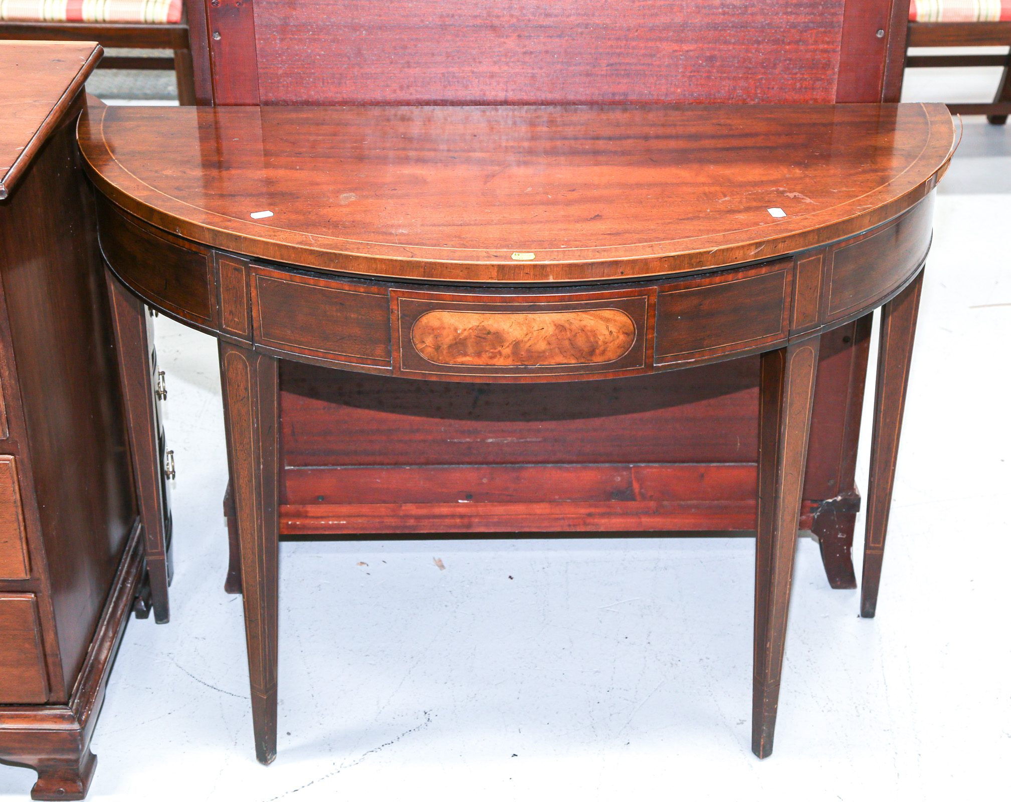 ANTIQUE ENGLISH MAHOGANY DEMILUNE