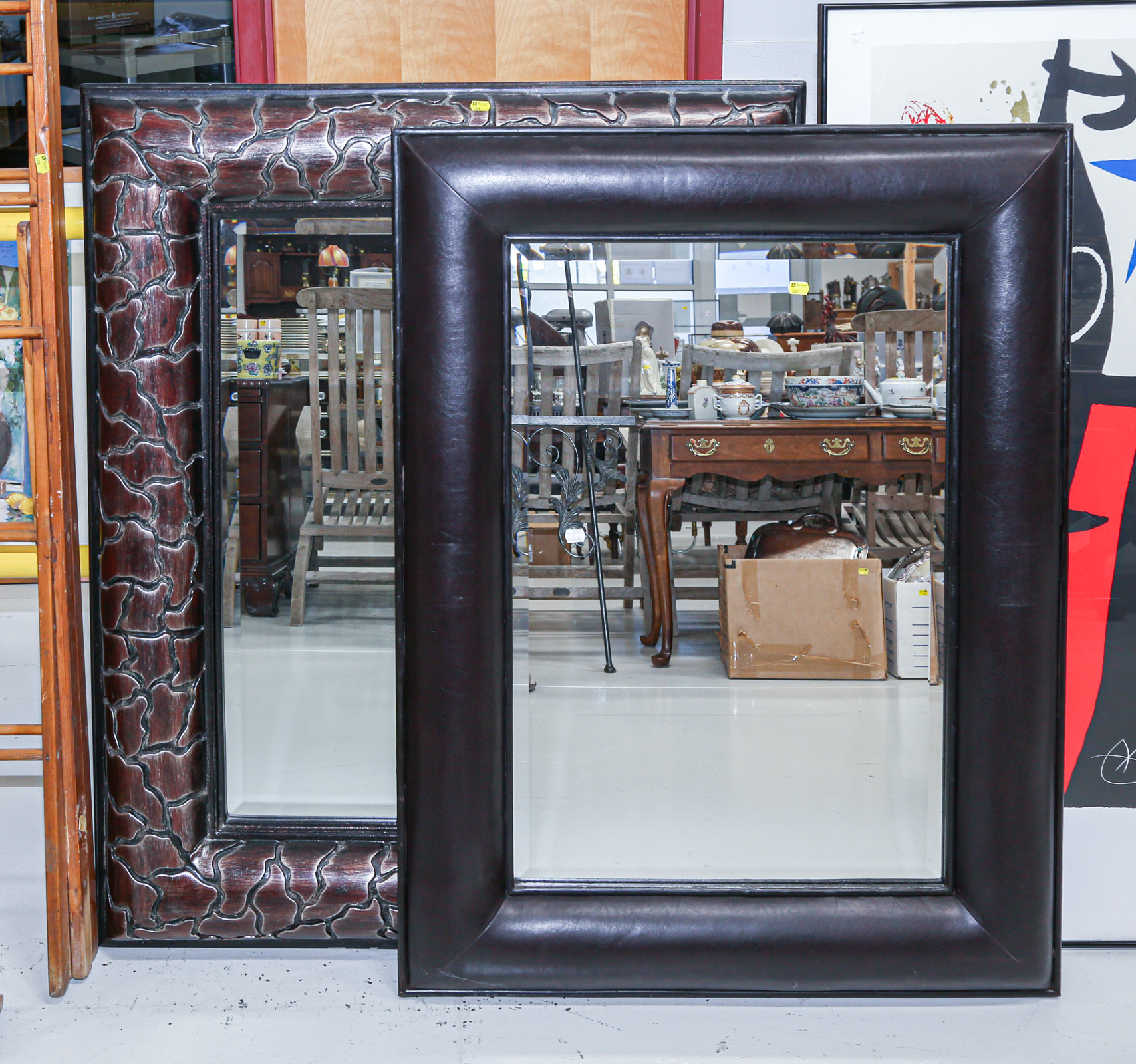 TWO LARGE FRAMED CONTEMPORARY MIRRORS