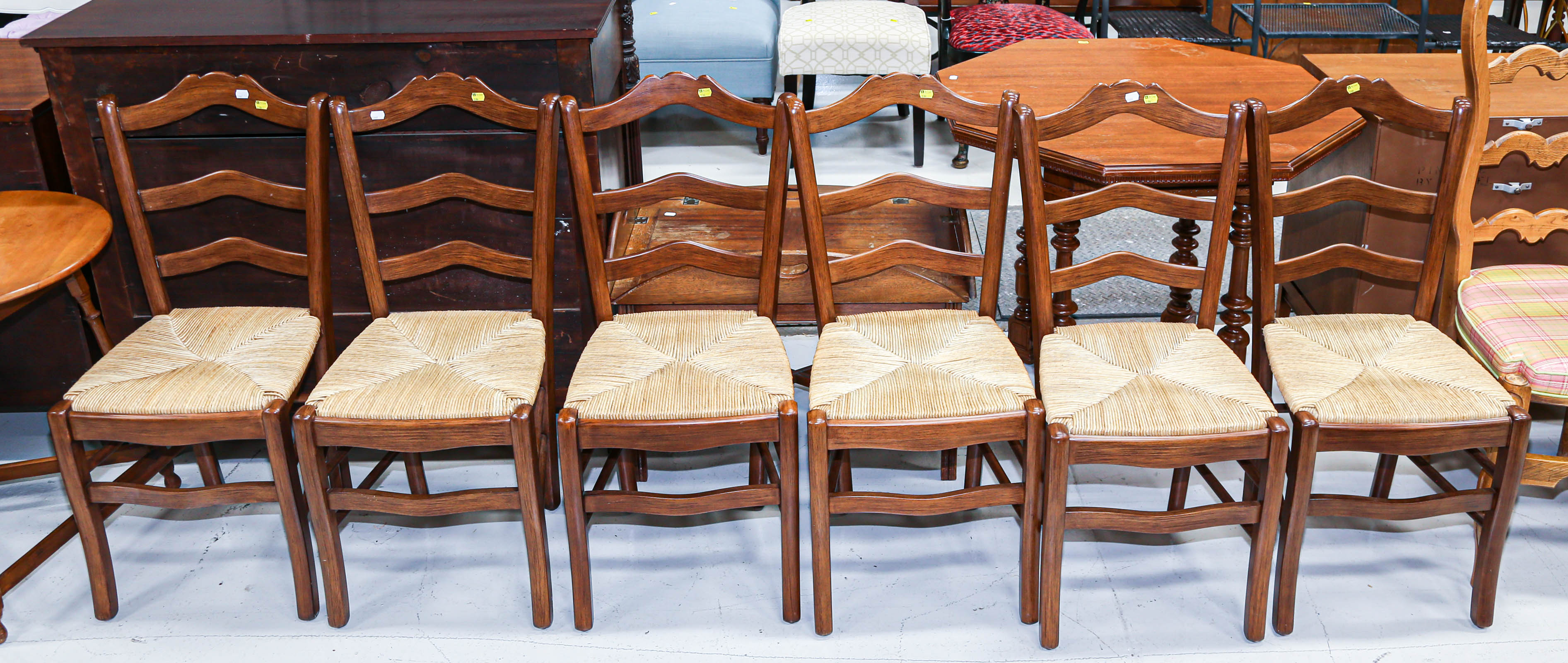 SET OF SIX RUSH SEAT SIDE CHAIRS 38