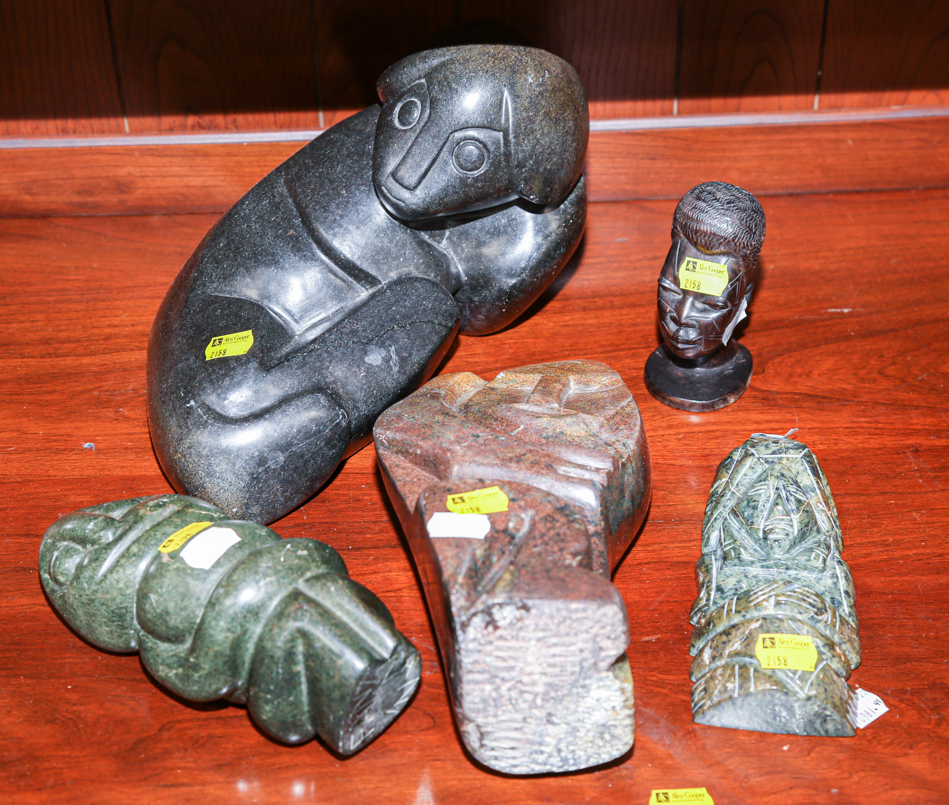 FOUR ABSTRACT SHONA SOAPSTONE CARVINGS