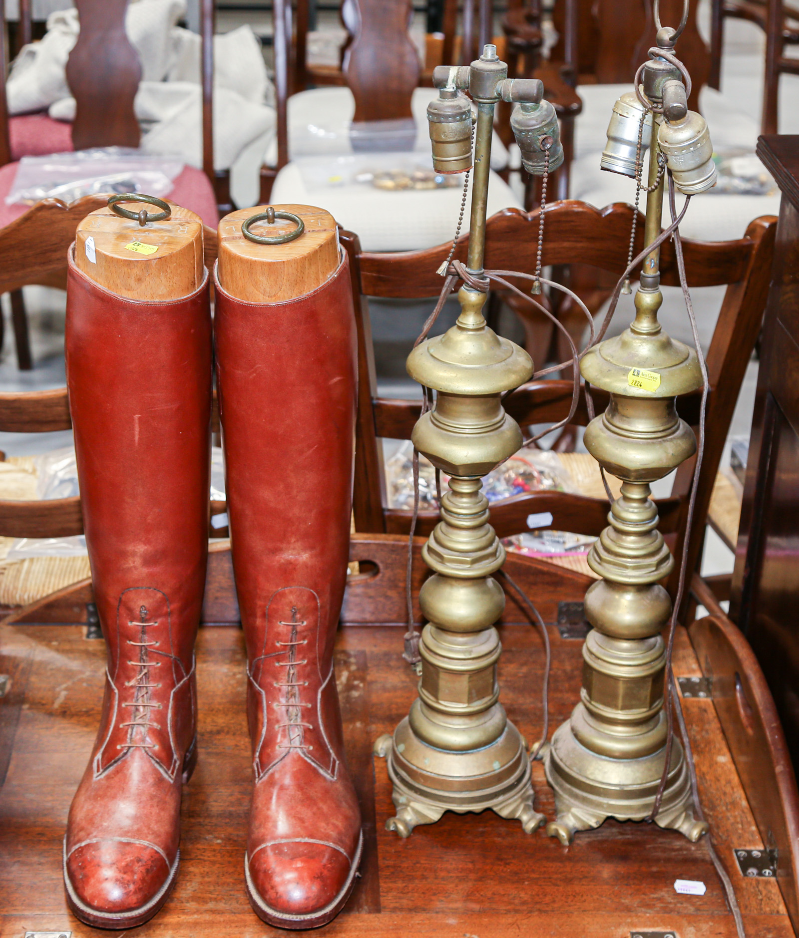 A PAIR OF ANTIQUE RIDING BOOTS