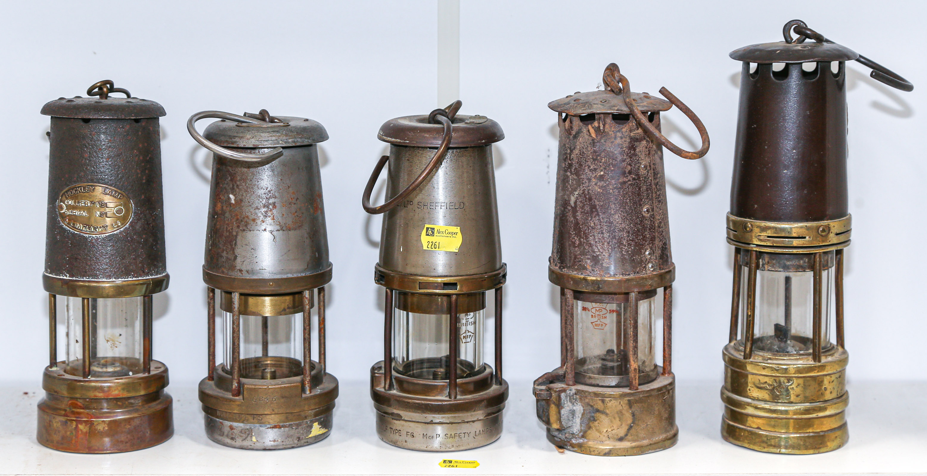 FIVE ASSORTED MINERS' LAMPS Late