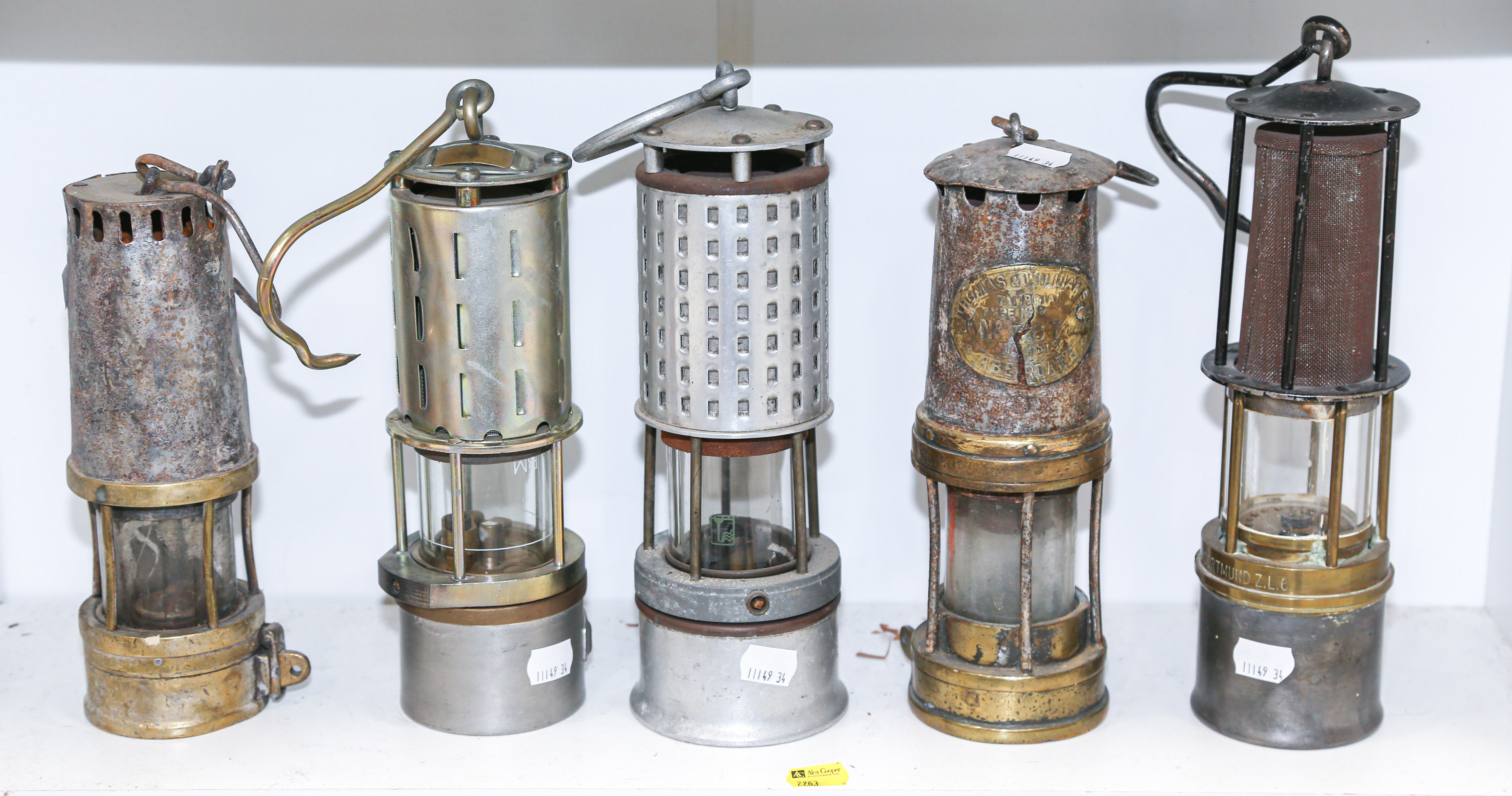 FIVE ASSORTED MINERS LAMPS Late 19th