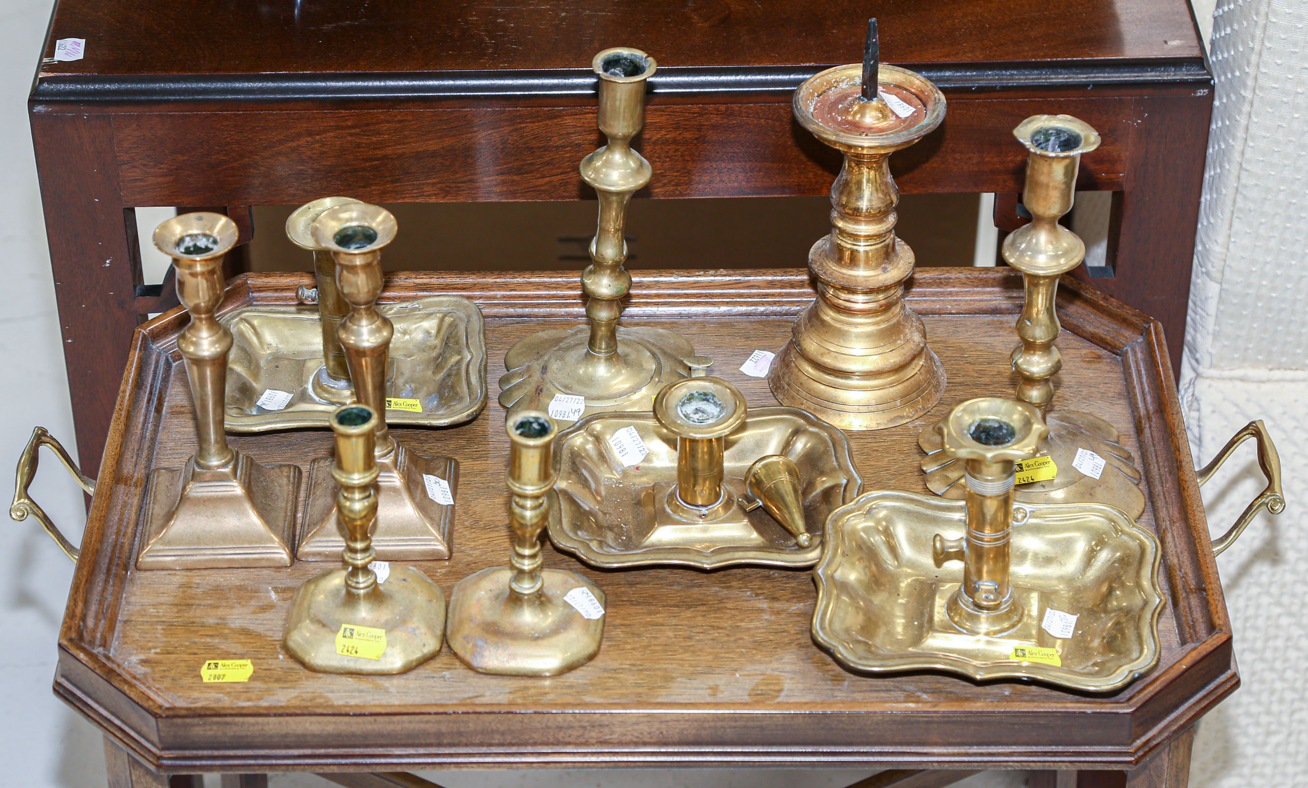 10 ASSORTED BRASS CANDLESTICKS