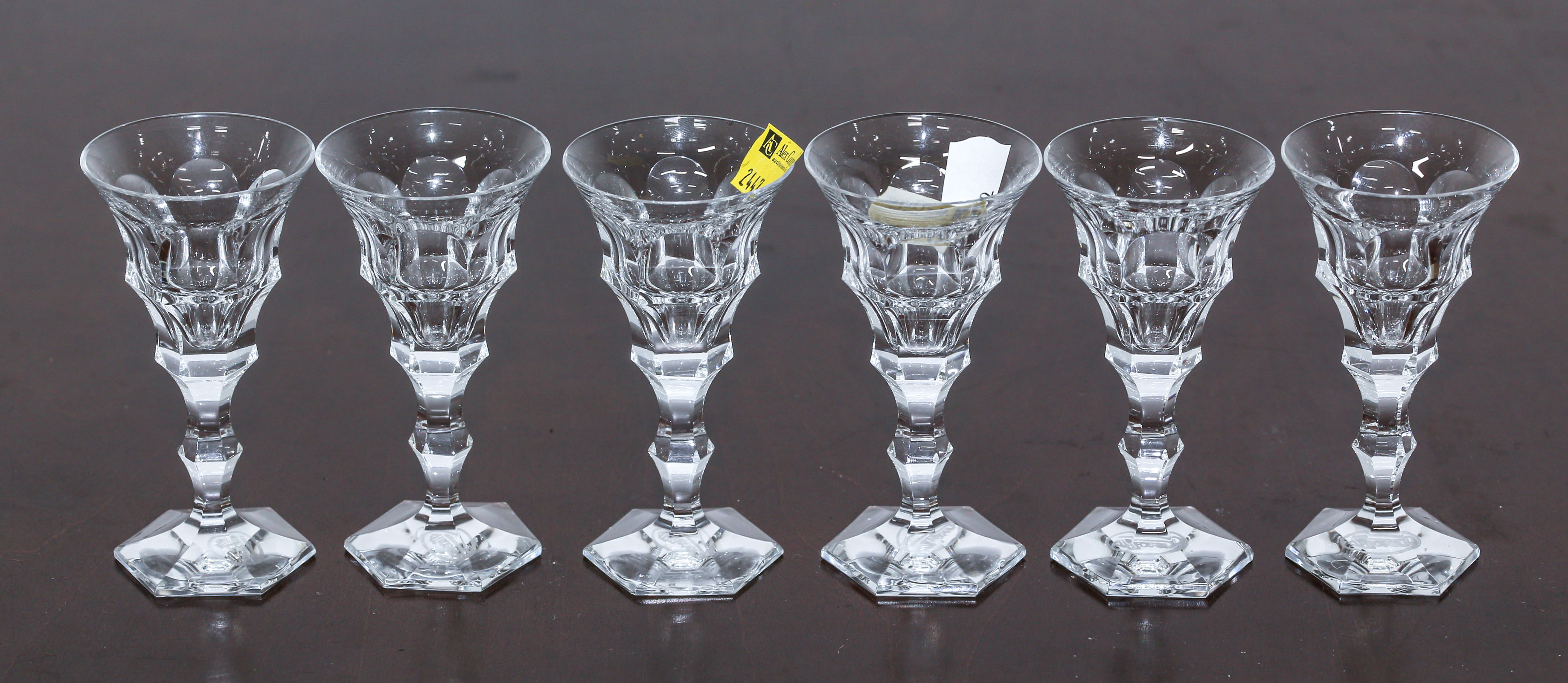 SIX MOSER LIQUEUR STEMS With acid etched 369d12