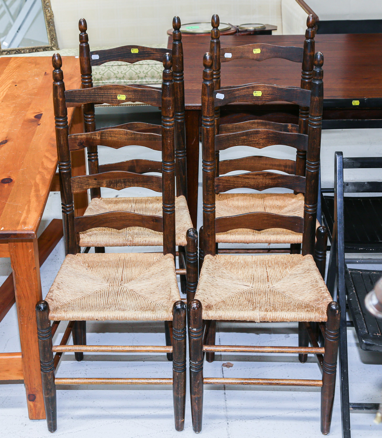 SET OF FOUR PINE LADDERBACK CHAIRS