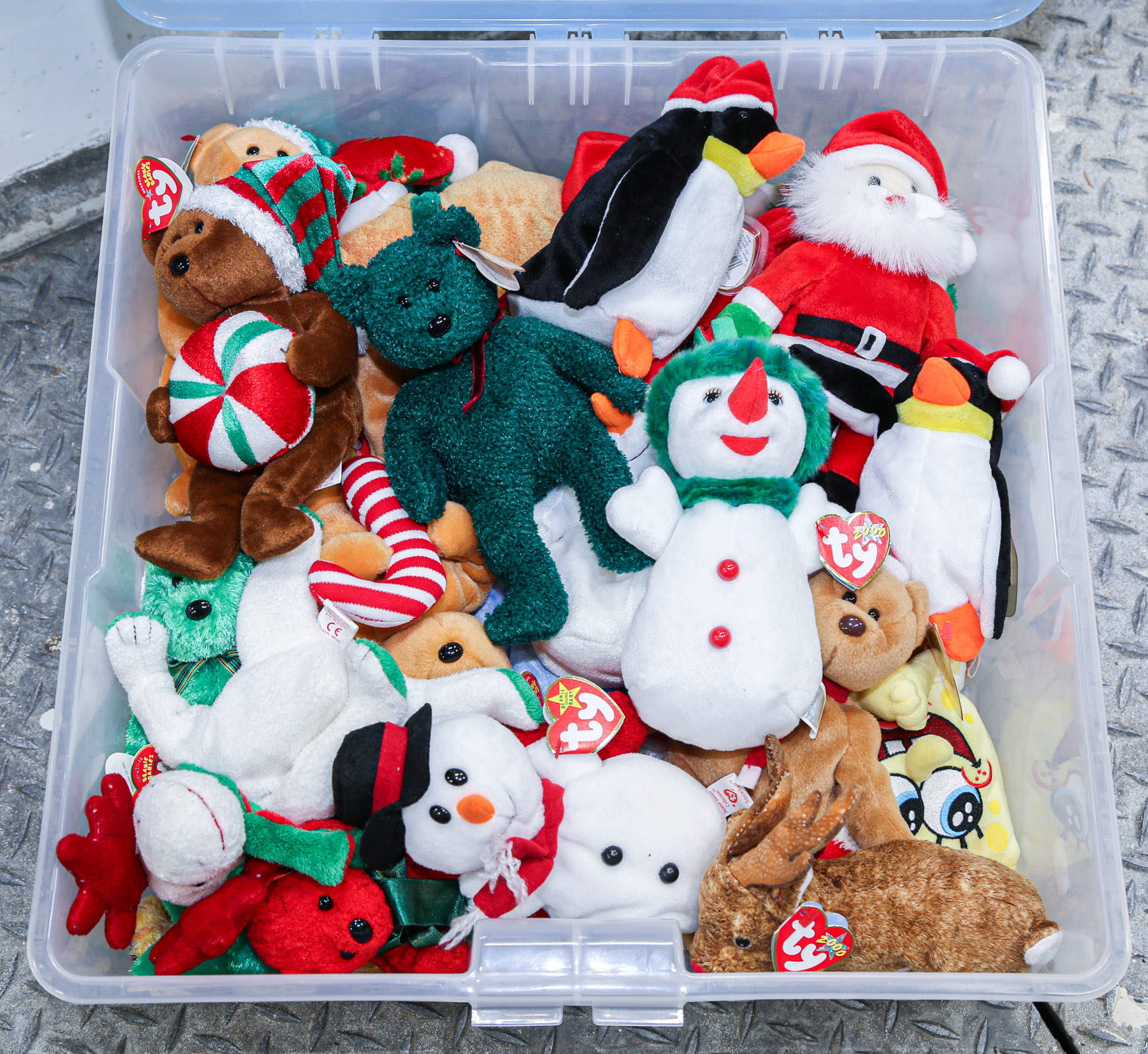 BIN OF 28 HOLIDAY BEANIE BABIES All