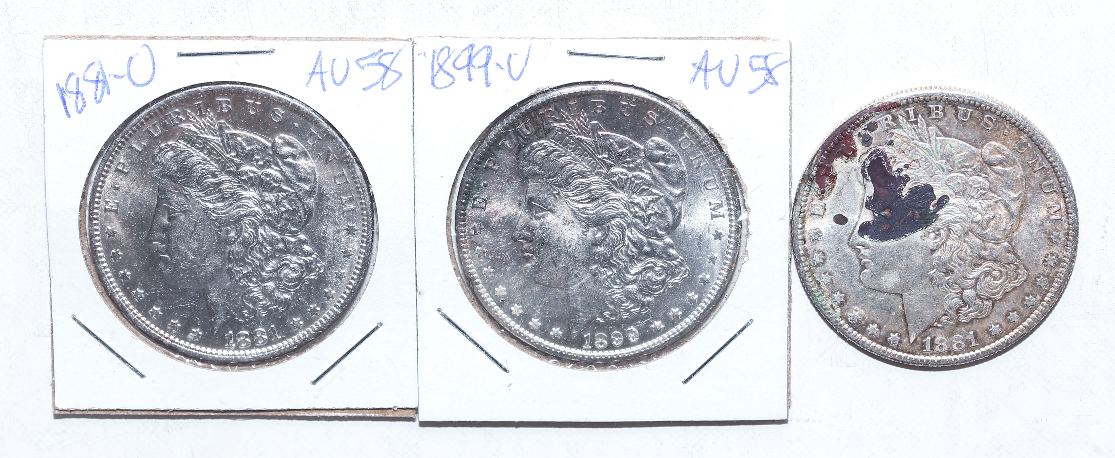 THREE SILVER MORGAN SILVERS 1881 O 369d5c