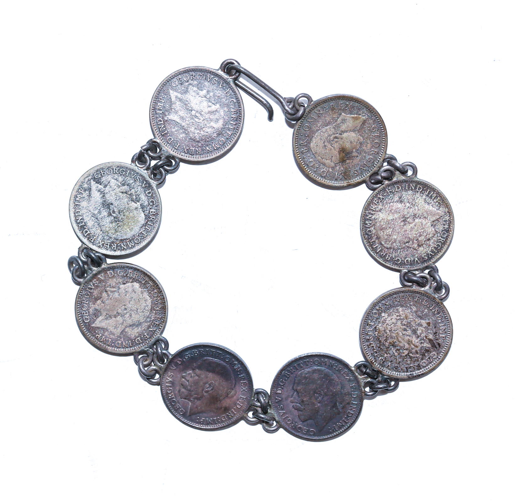 BRACELET WITH EIGHT ENGLISH SILVER