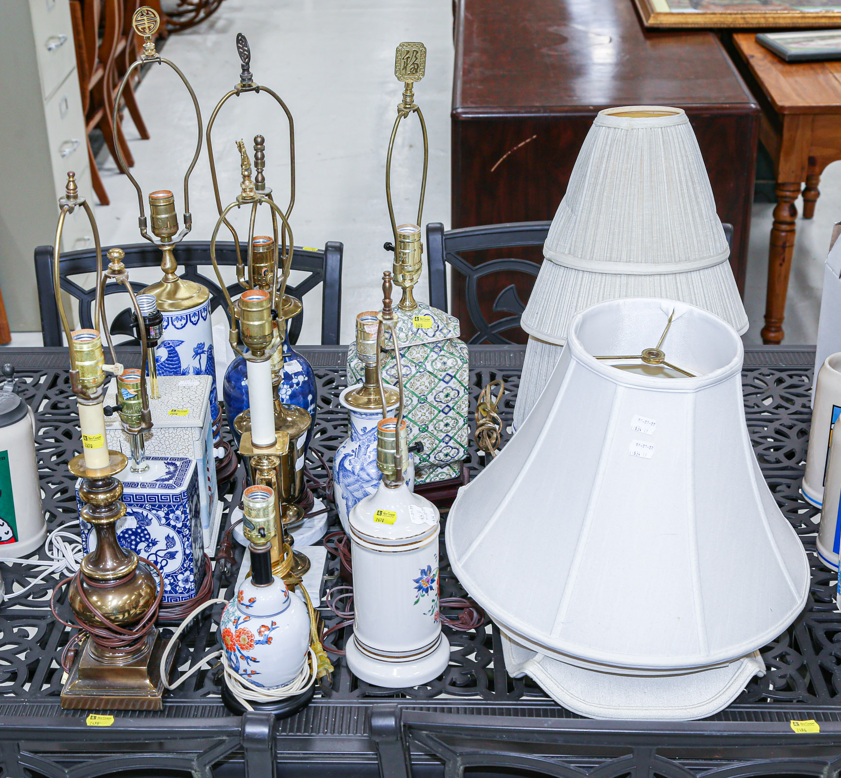 11 ASSORTED TABLE LAMPS With six shades.
