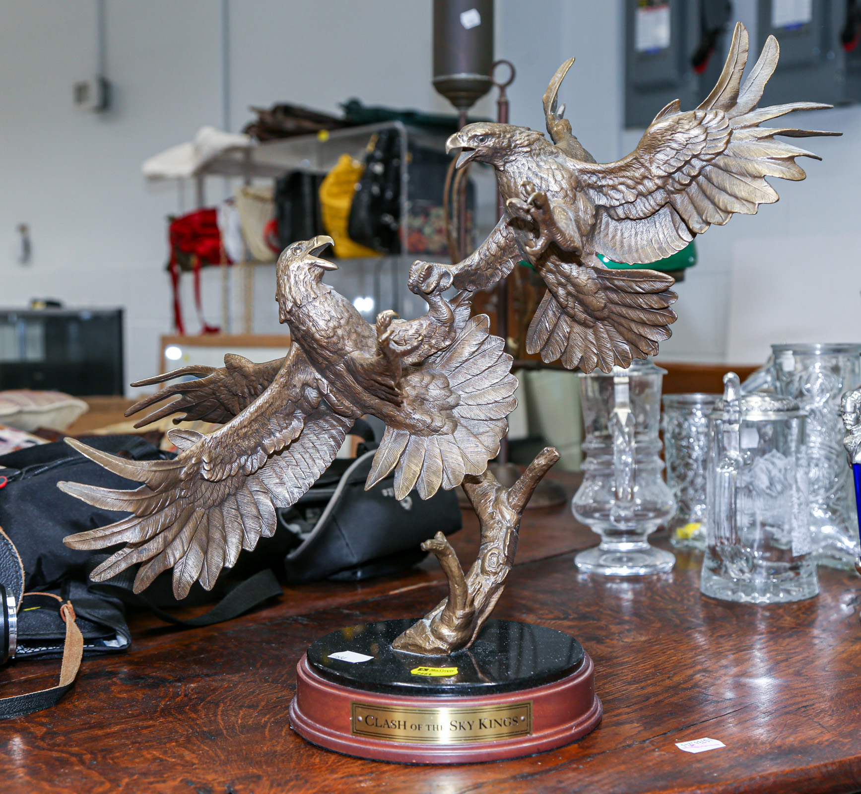 BRONZE SCULPTURE OF FIGHTING EAGLES