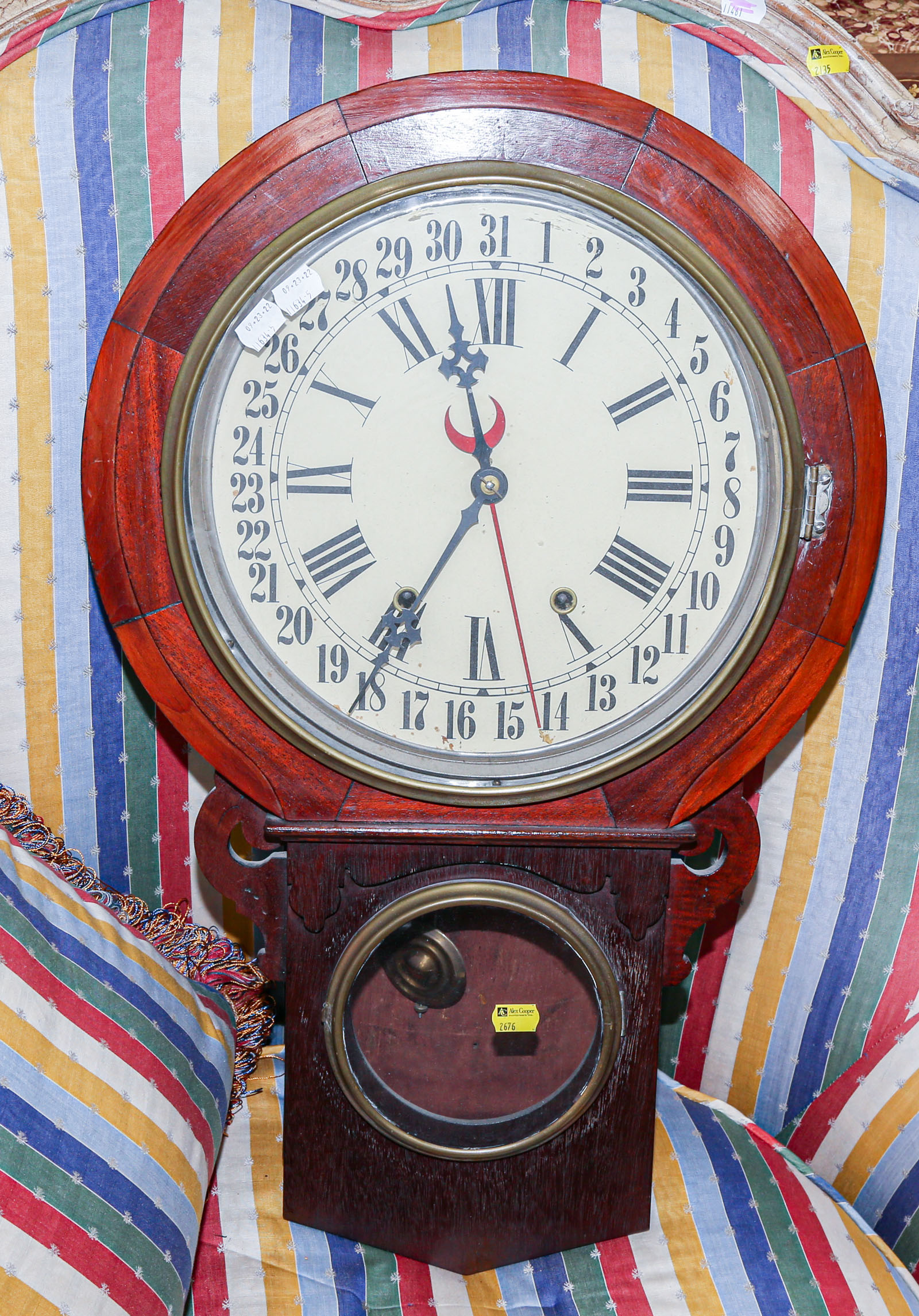 ANTIQUE SCHOOL CLOCK WITH CALENDAR