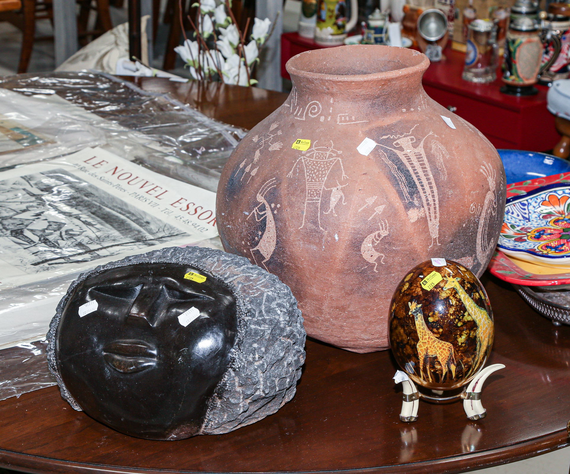 THREE DECORATIVE ITEMS Including decorated