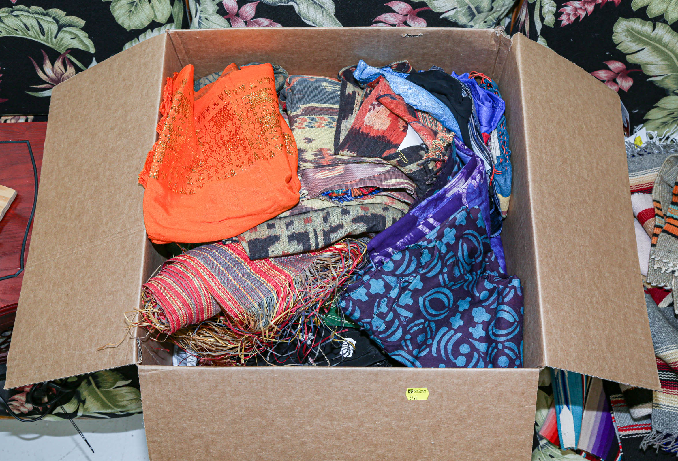BOX OF ETHNOGRAPHIC TEXTILES Including