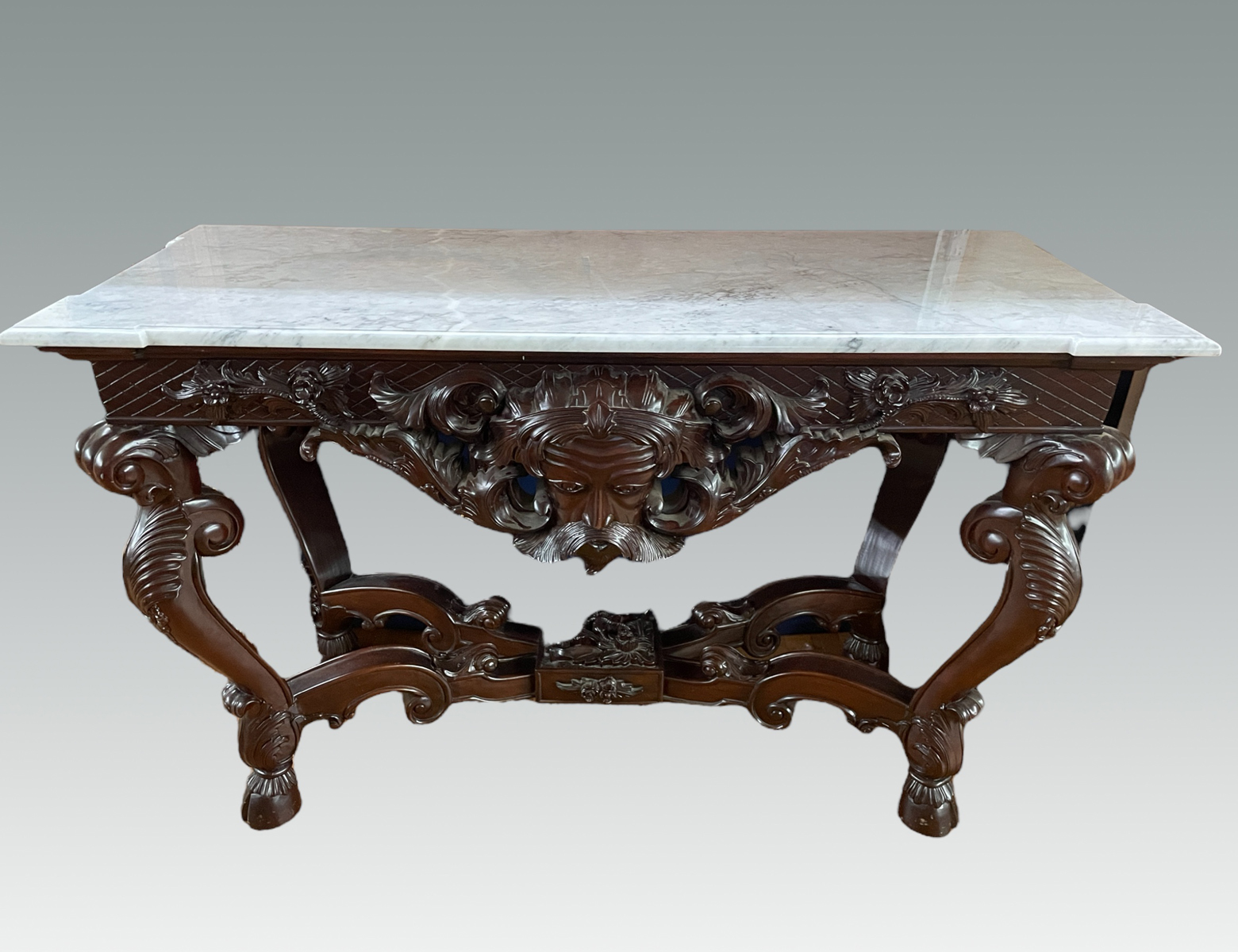 CARVED INDONESIAN MARBLE TOP TABLE: