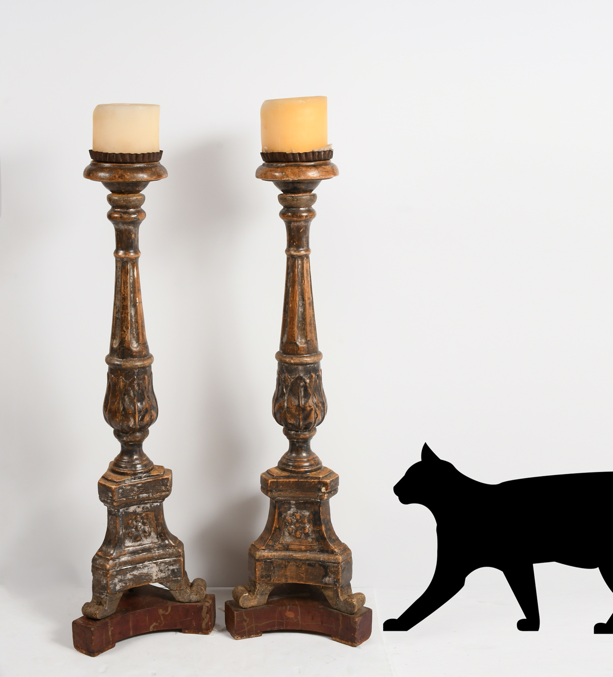 EARLY CARVED SPANISH COLONIAL CANDLESTICKS: