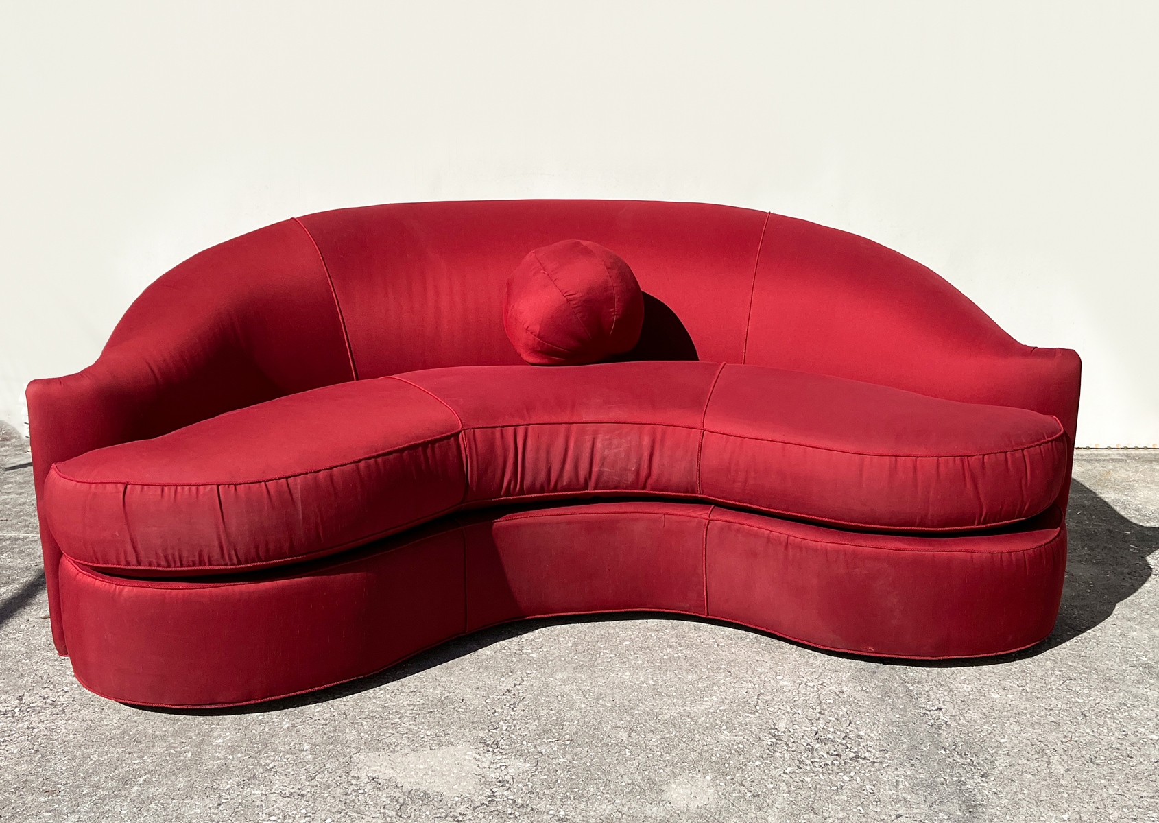 SWAIM CURVED SOFA: Red cloth upholstered