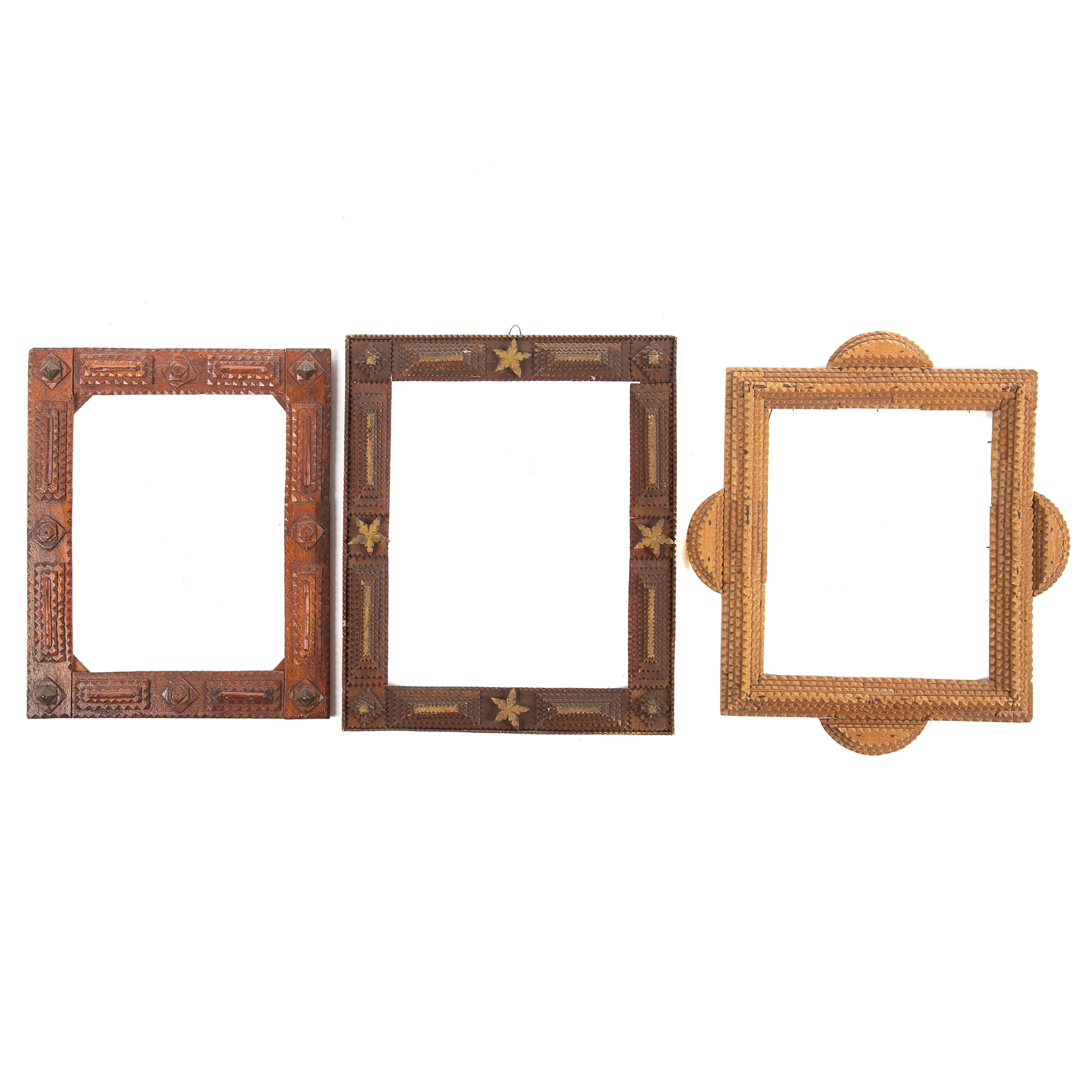 THREE TRAMP ART NOTCH CARVED FRAMES