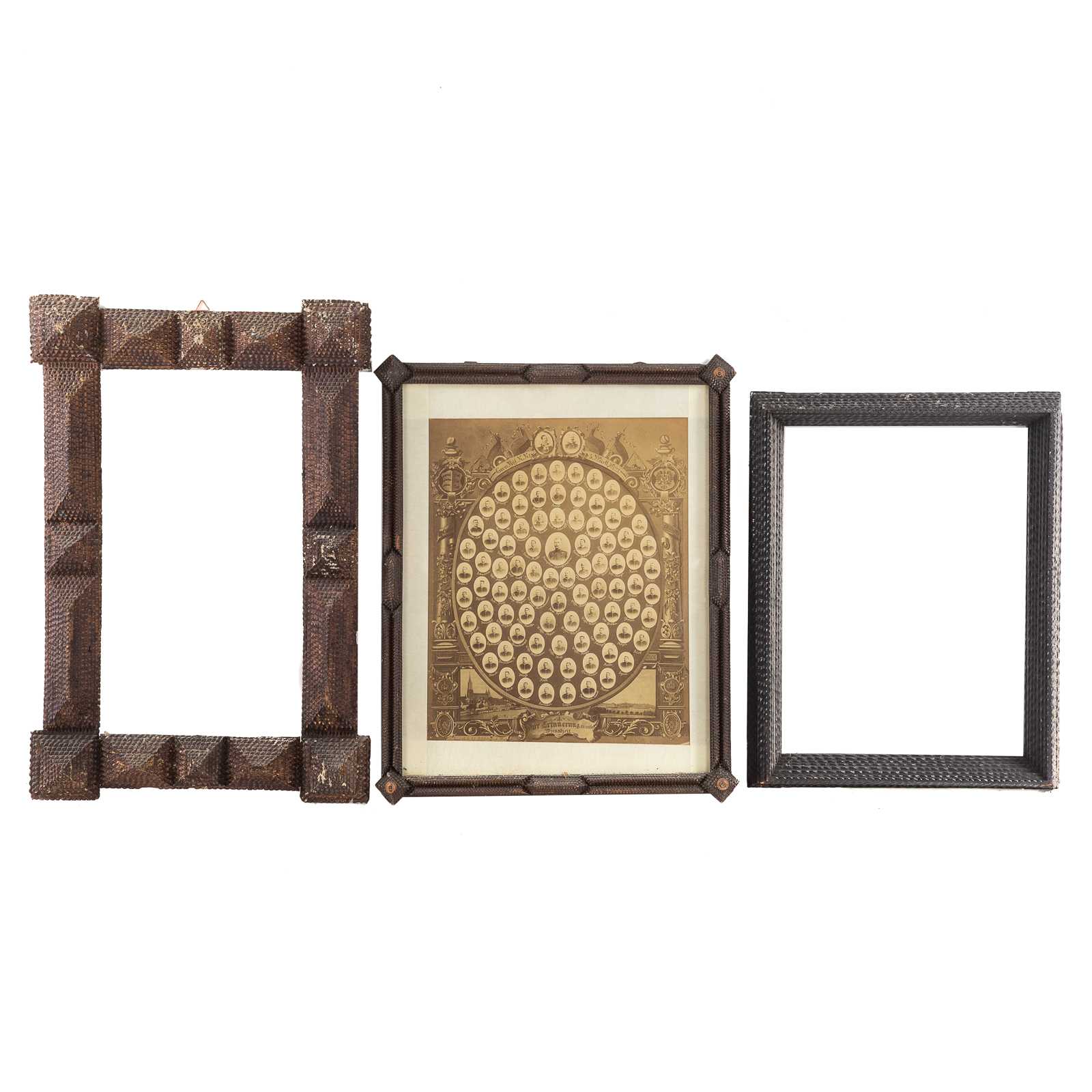 FIVE TRAMP ART NOTCH CARVED FRAMES