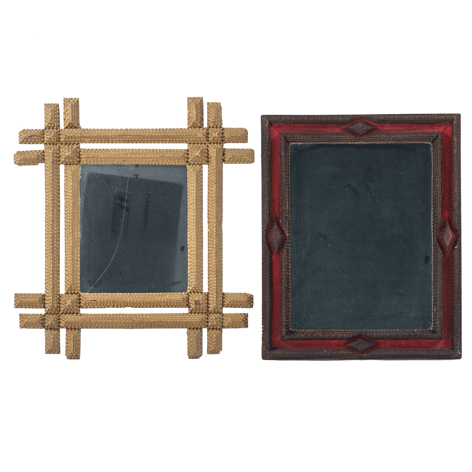 TWO TRAMP ART FRAMES WITH MIRRORED 369fdb