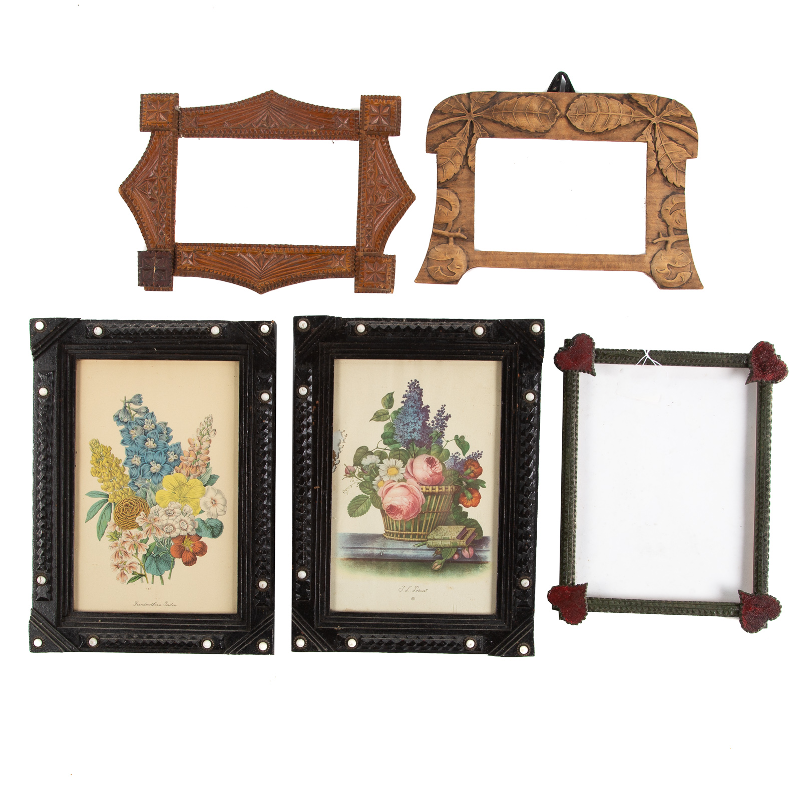 FIVE ASSORTED TRAMP ART FRAMES Size