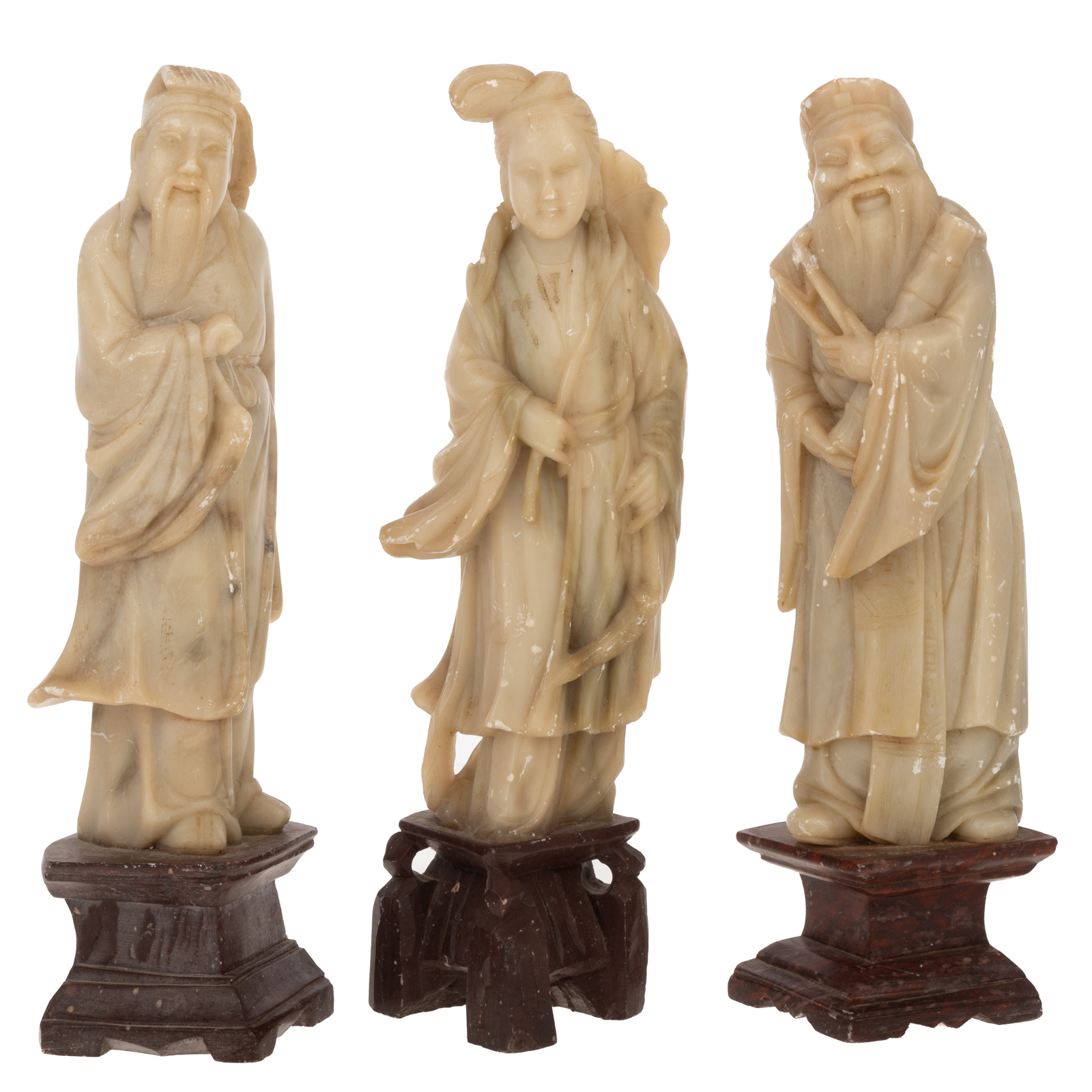 THREE CHINESE CARVED SOAPSTONE